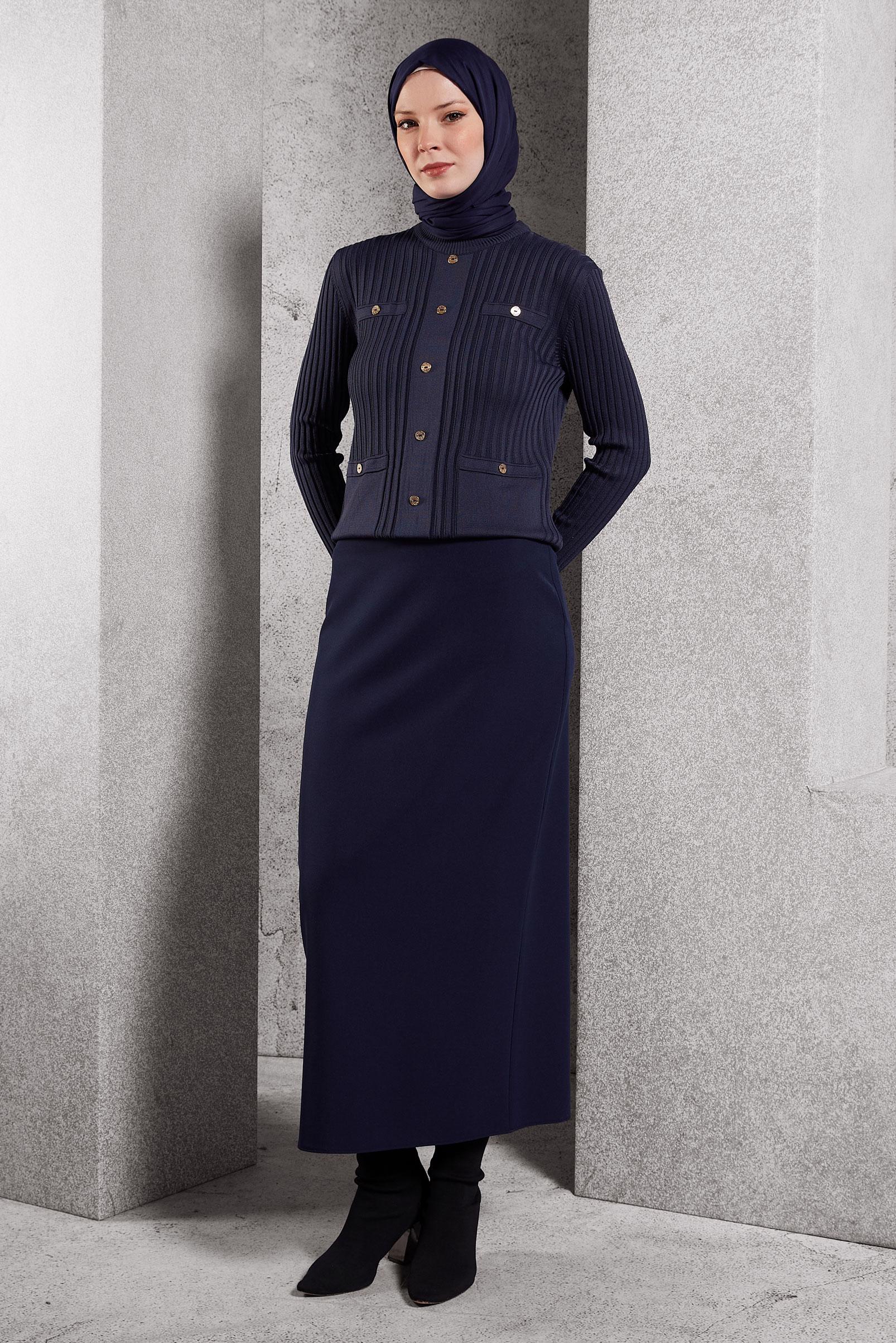 Tesettür giyim LACİVERT DÜZ TESETTÜR ETEK 60613