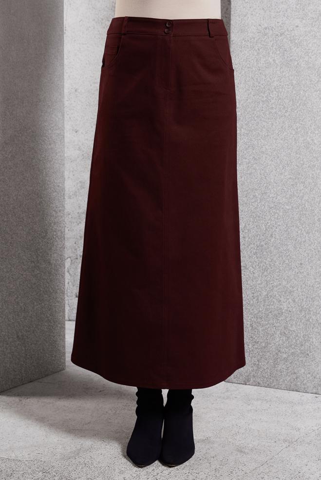 Tesettür giyim BORDO DÜZ KESİM TESETTÜR ETEK 60615 - ALVİNA