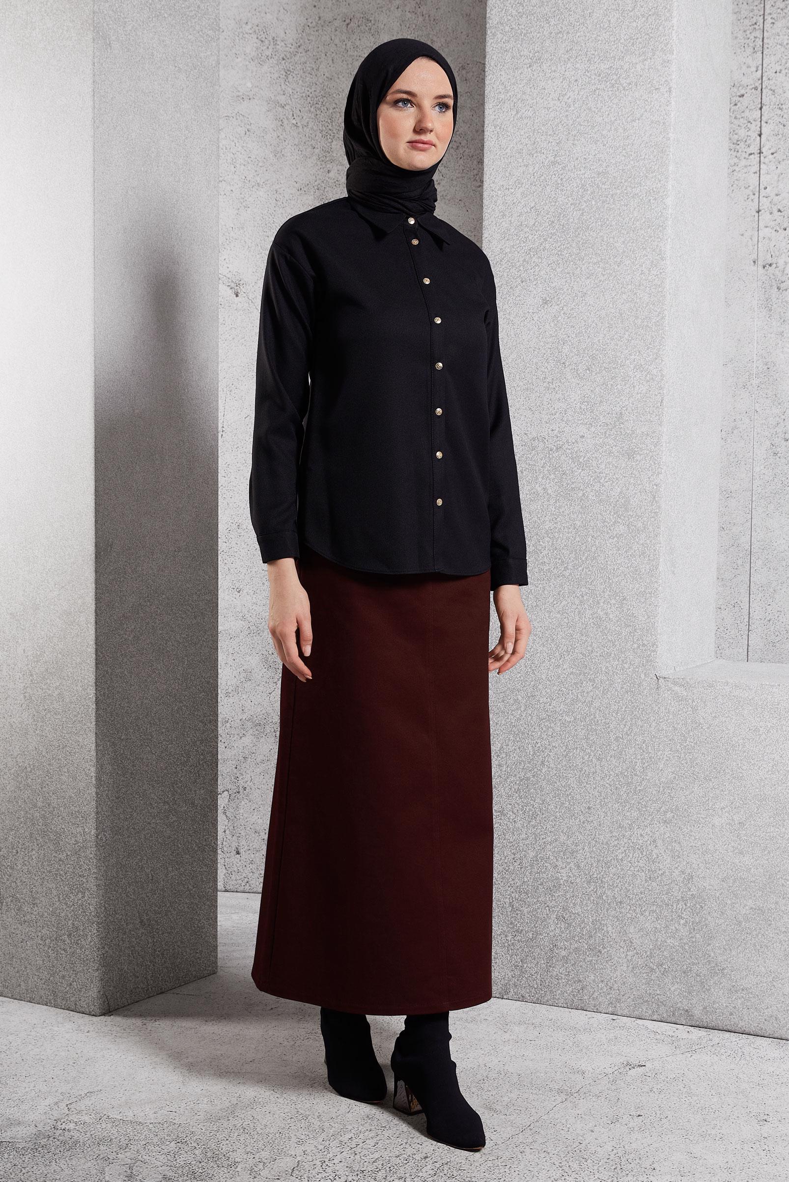 Tesettür giyim BORDO DÜZ KESİM TESETTÜR ETEK 60615