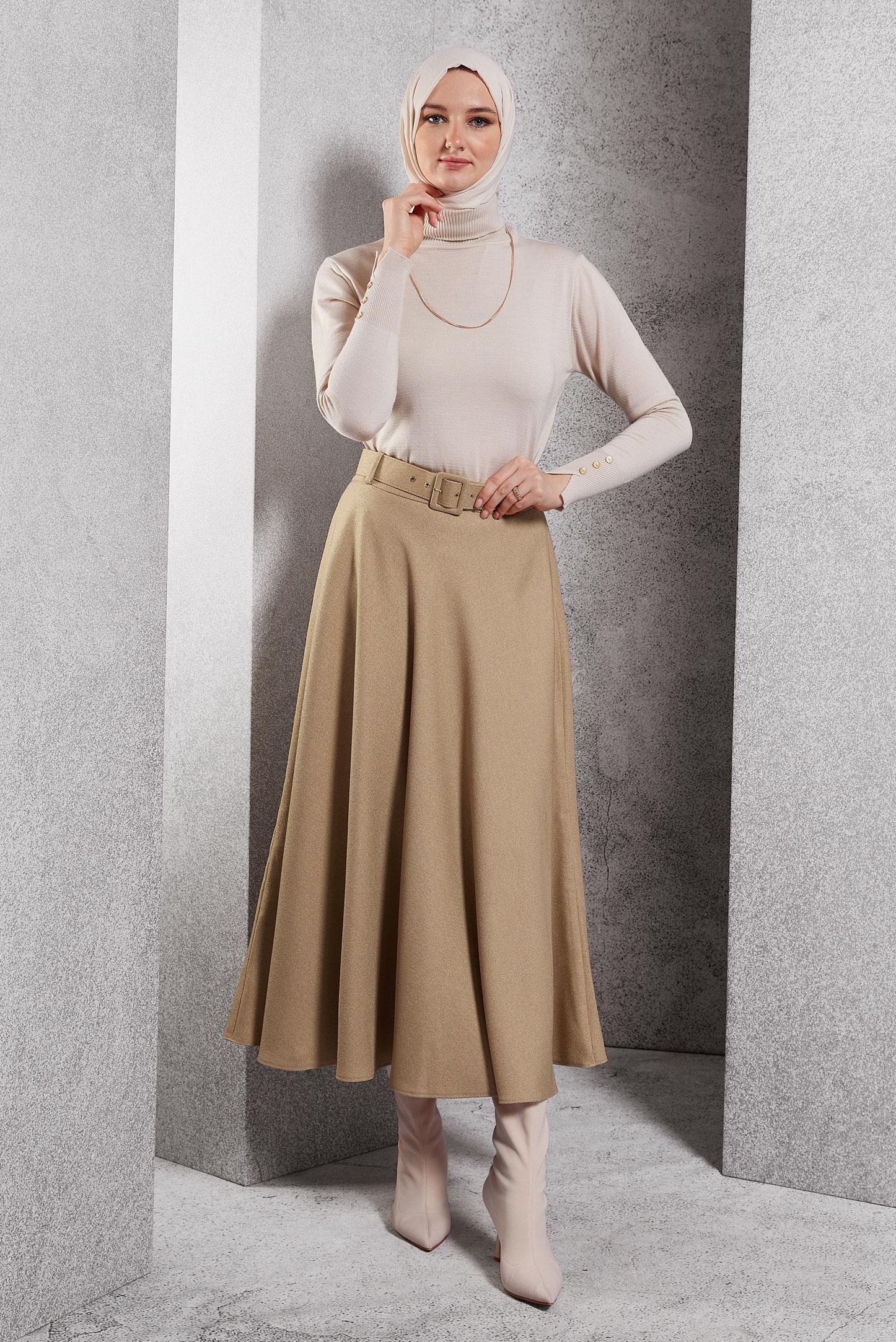 Hijab clothing BEIGE BELTED SKIRT 60616