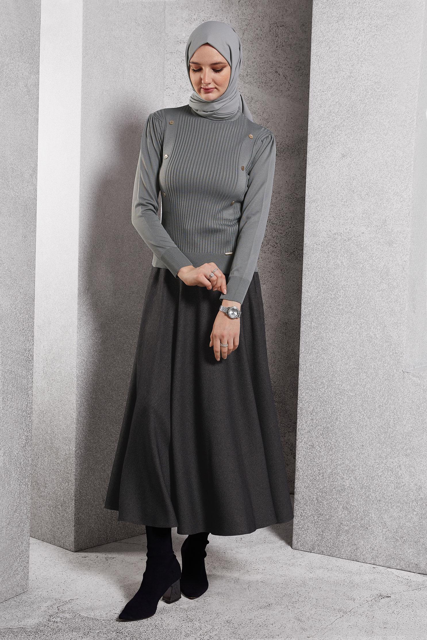 Hijab clothing GREY BELTED SKIRT 60616