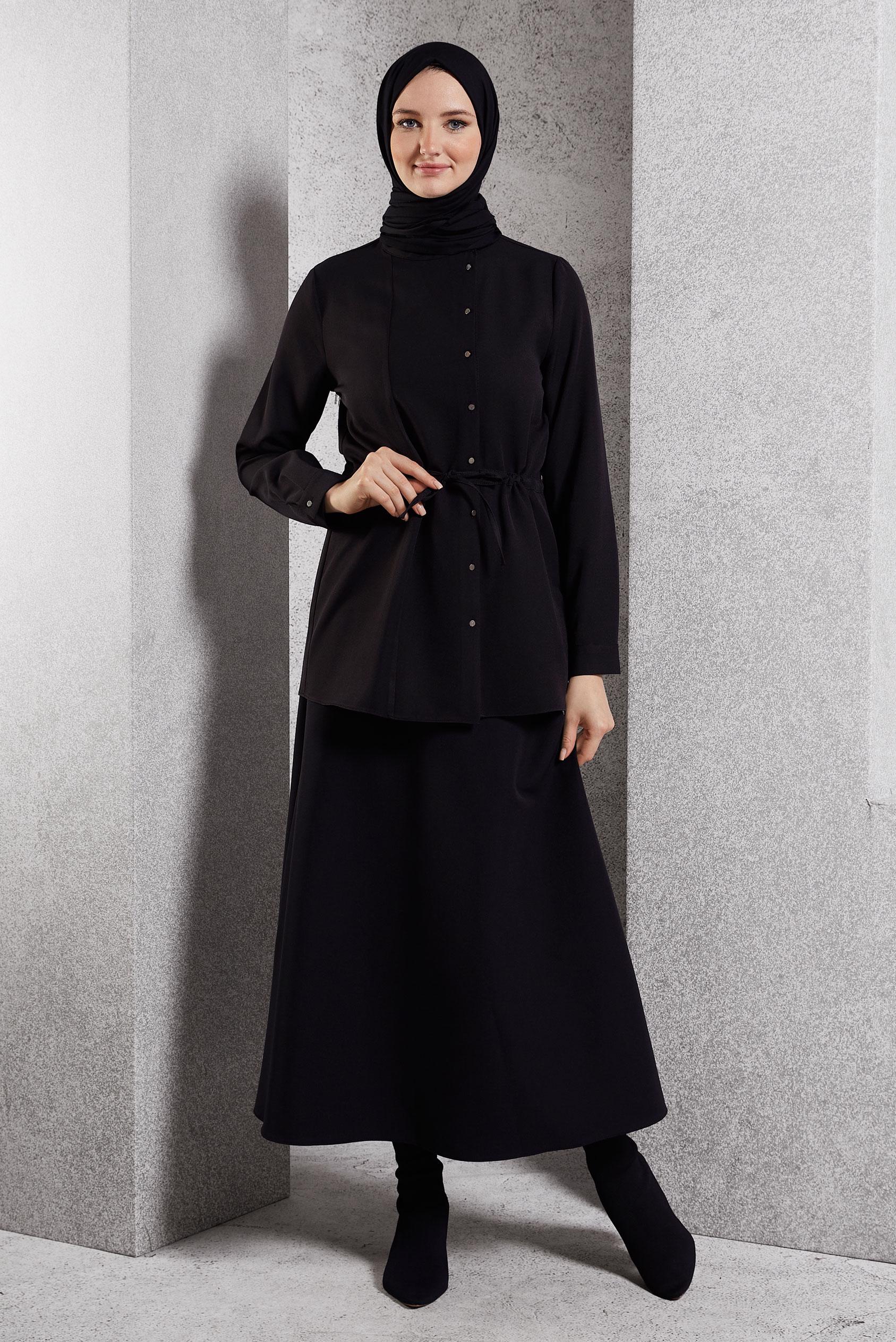 Hijab clothing BLACK BELTED LONG SKIRT 60617