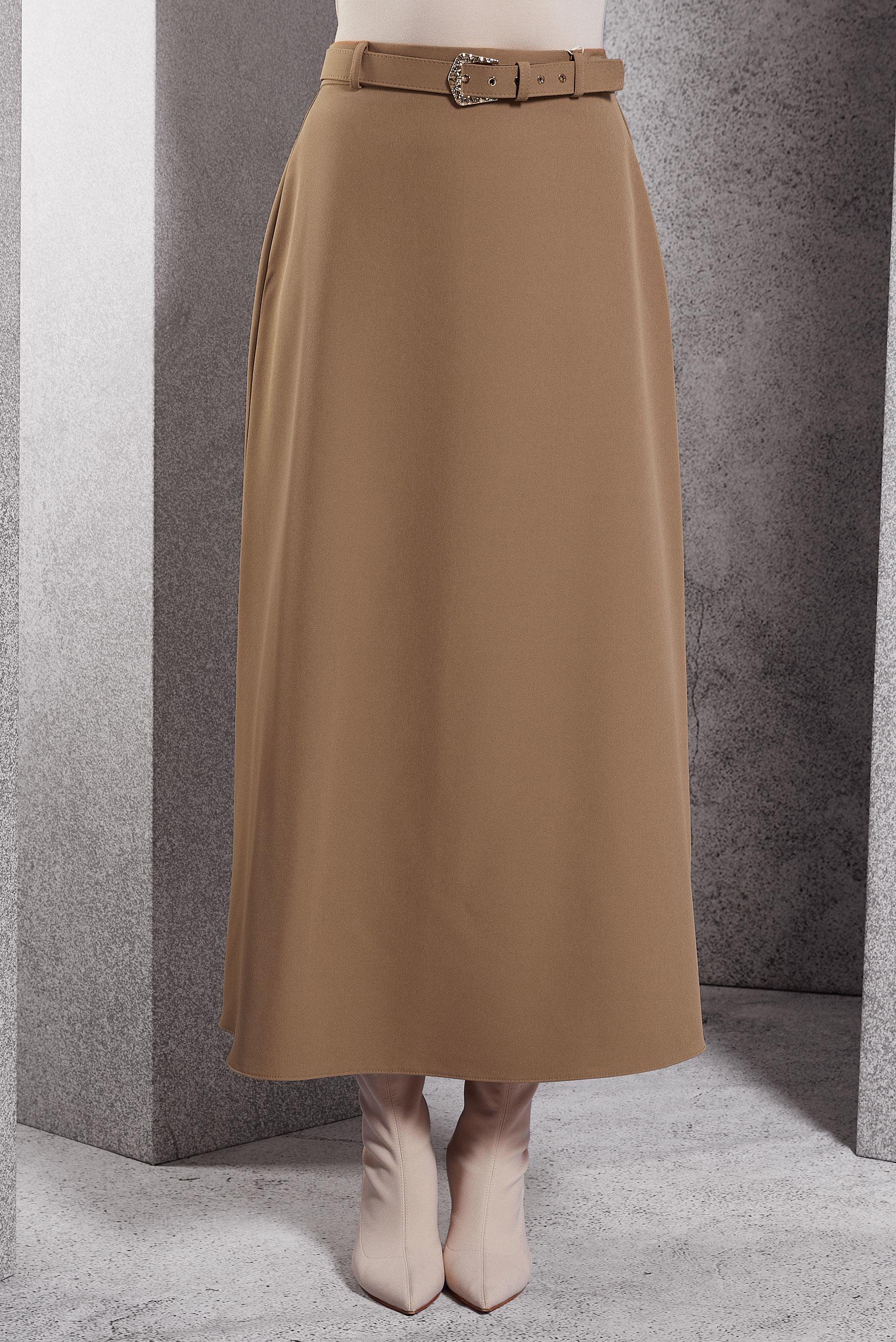Tesettür giyim BEJ KEMERLİ UZUN ETEK 60617