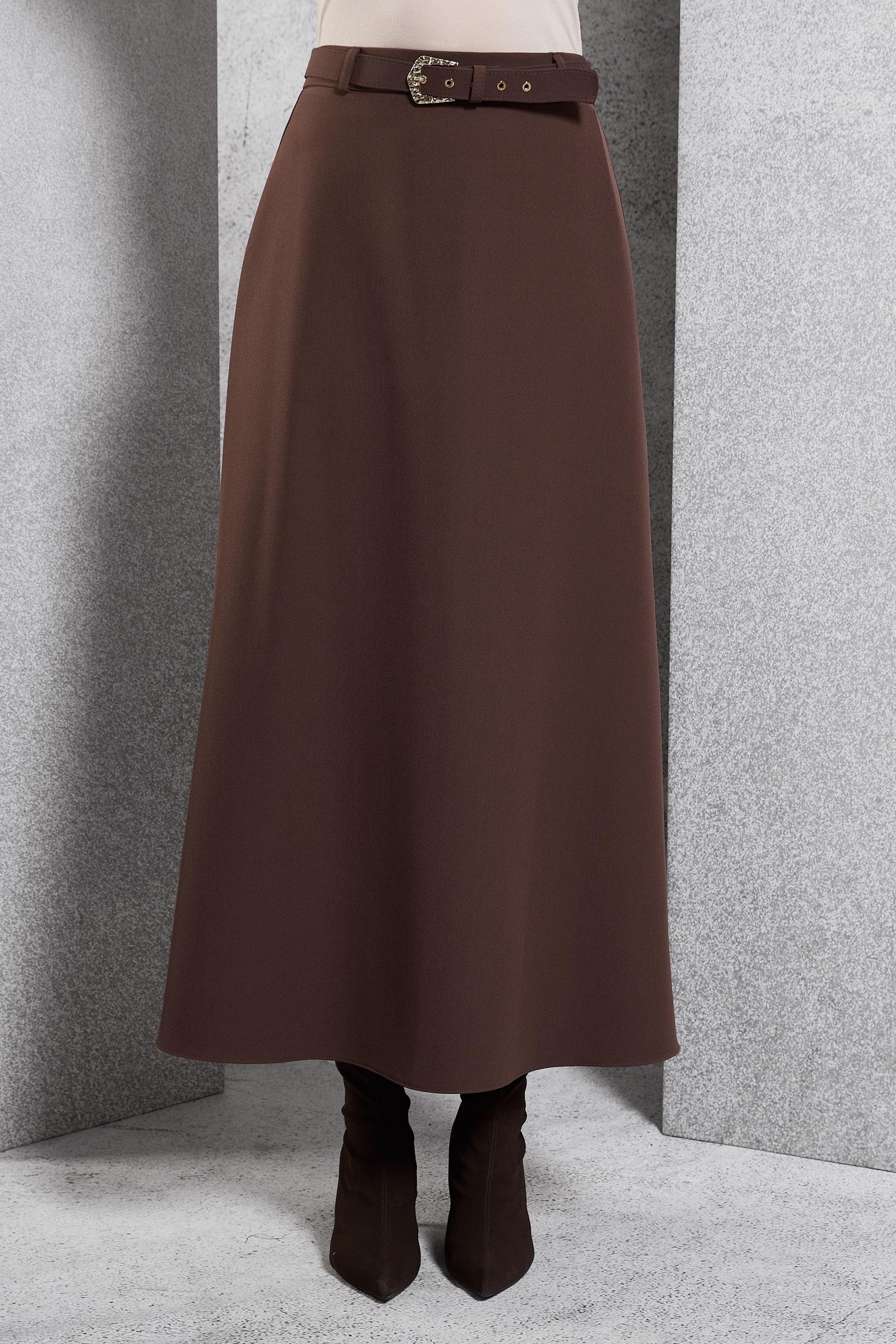 Tesettür giyim KAHVE KEMERLİ UZUN ETEK 60617