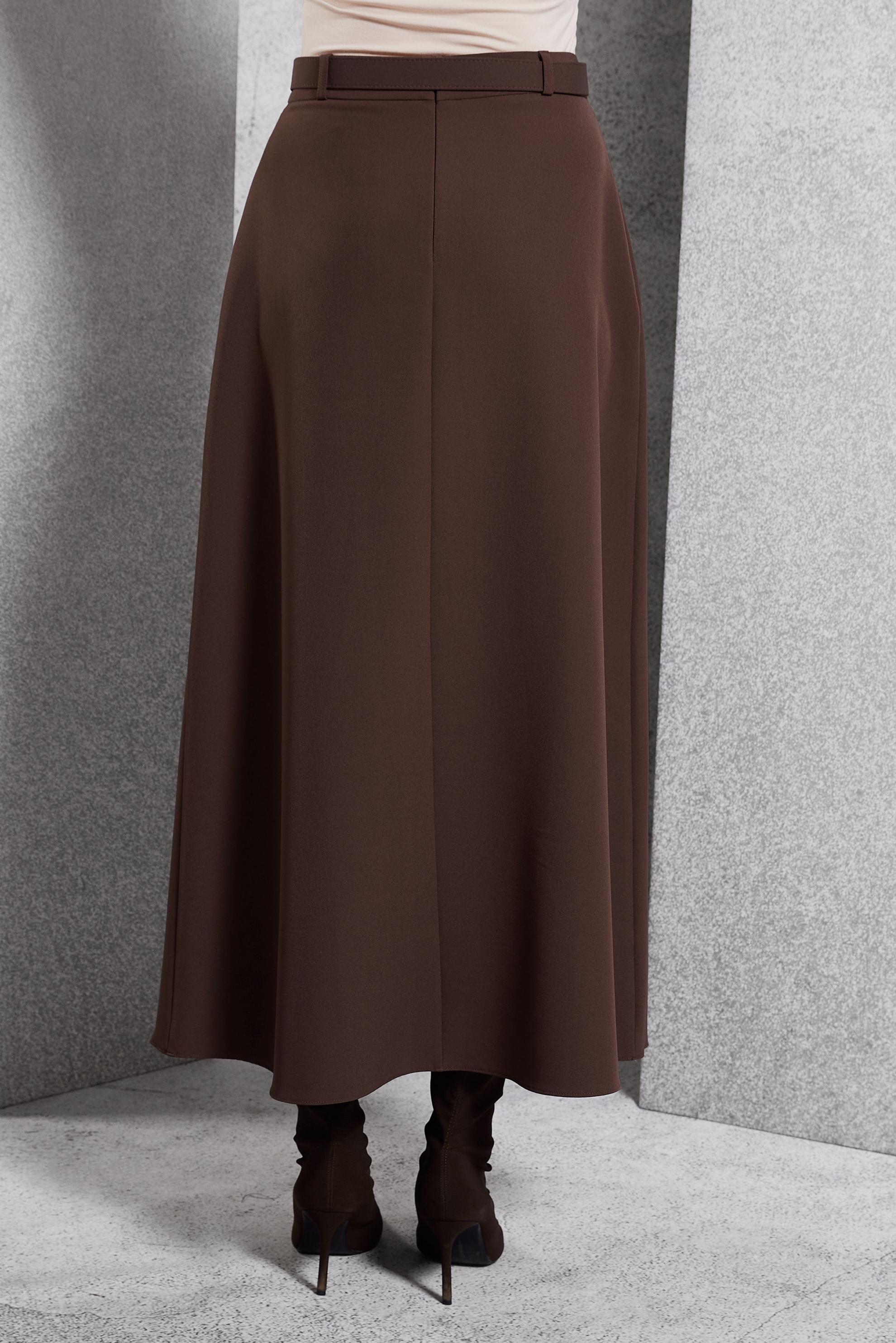 Tesettür giyim KAHVE KEMERLİ UZUN ETEK 60617