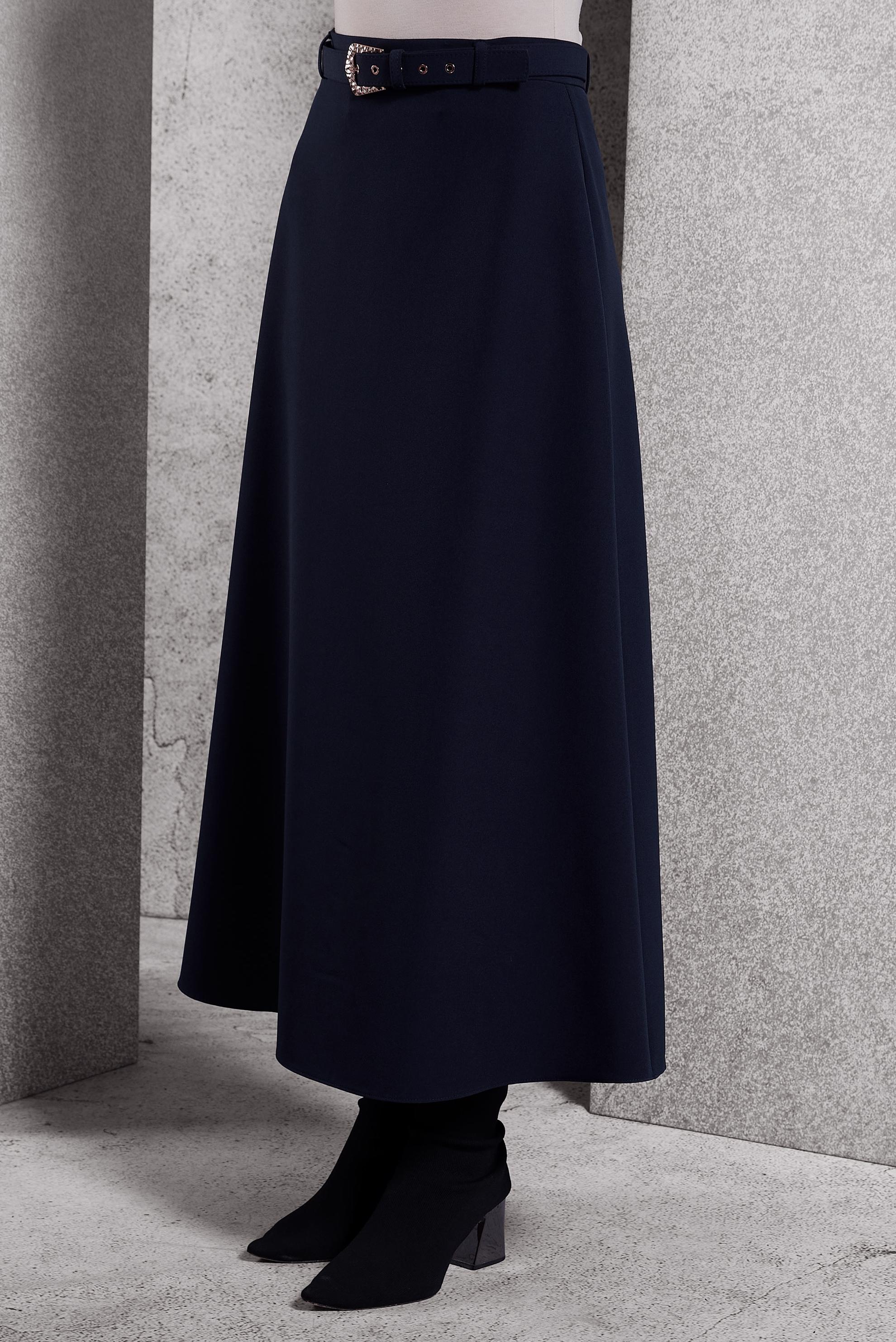 Tesettür giyim LACİVERT KEMERLİ UZUN ETEK 60617