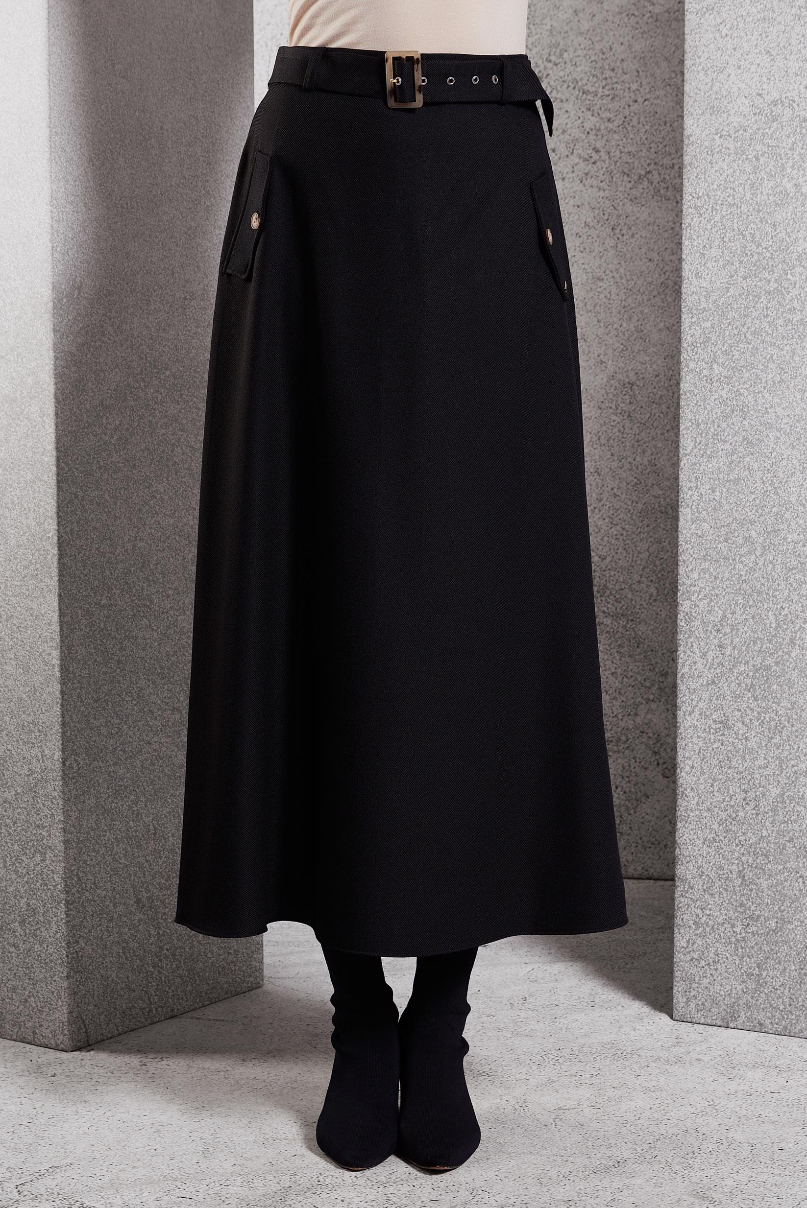 Tesettür giyim SİYAH KEMERLİ ETEK 60618