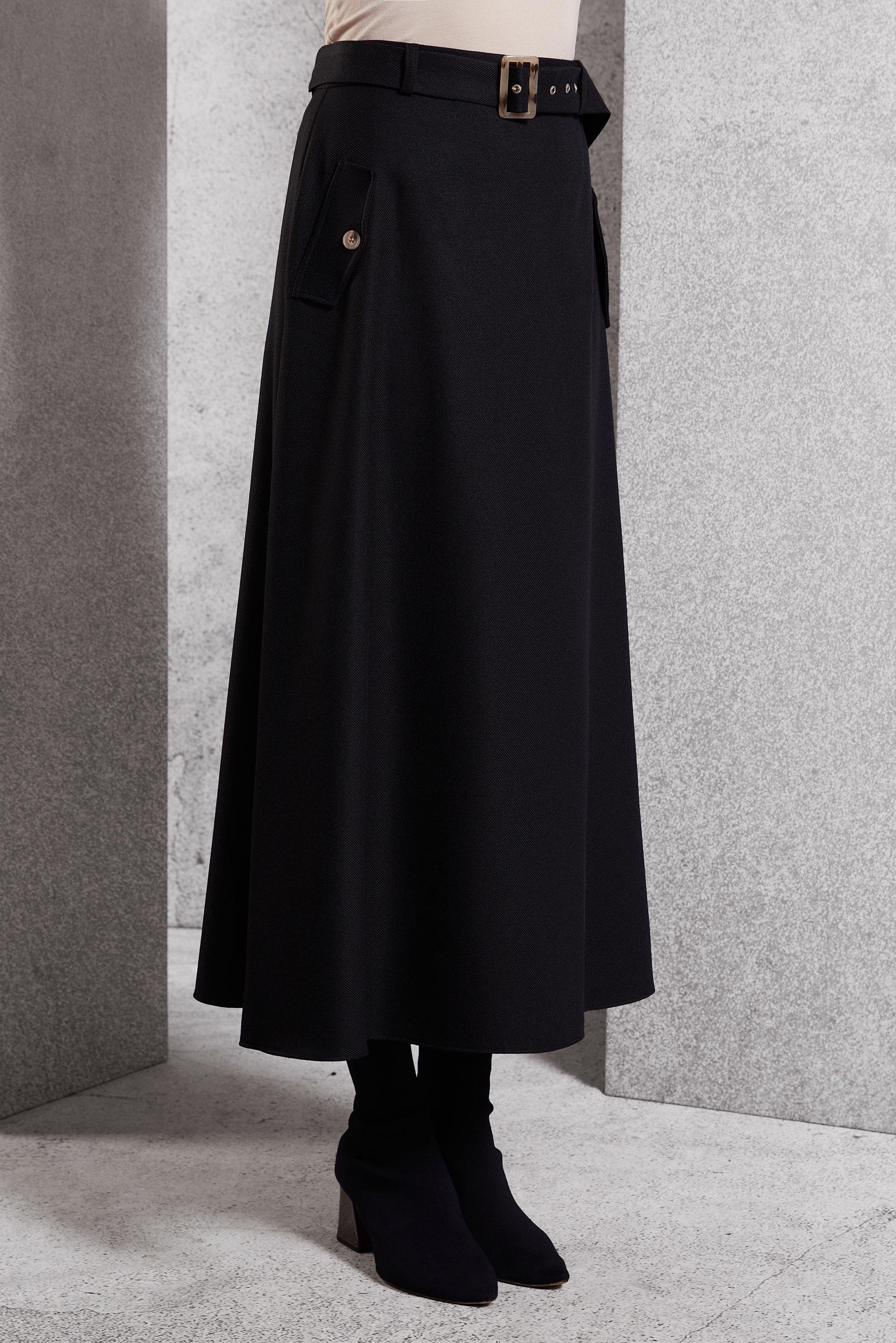 Tesettür giyim SİYAH KEMERLİ ETEK 60618