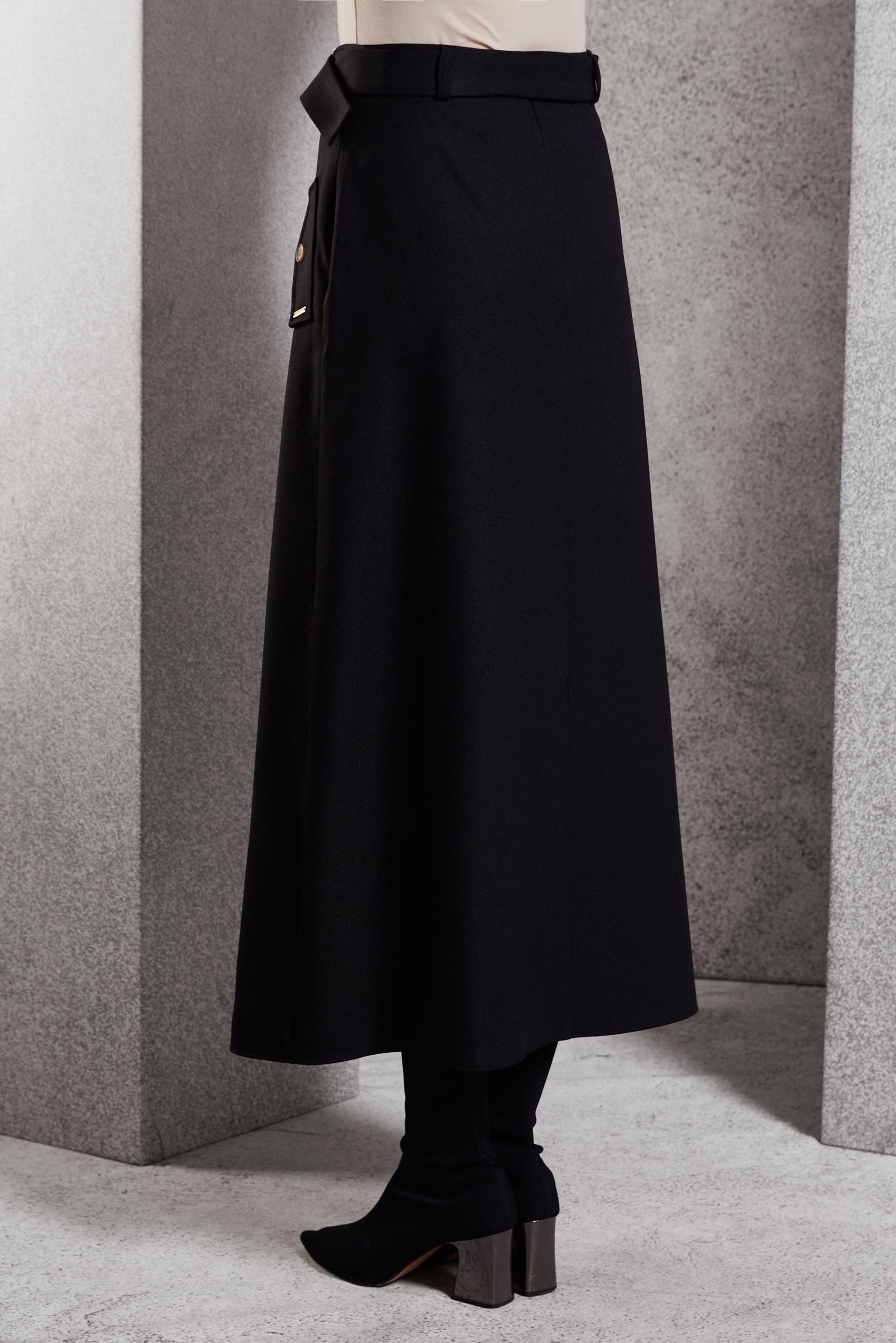 Tesettür giyim SİYAH KEMERLİ ETEK 60618