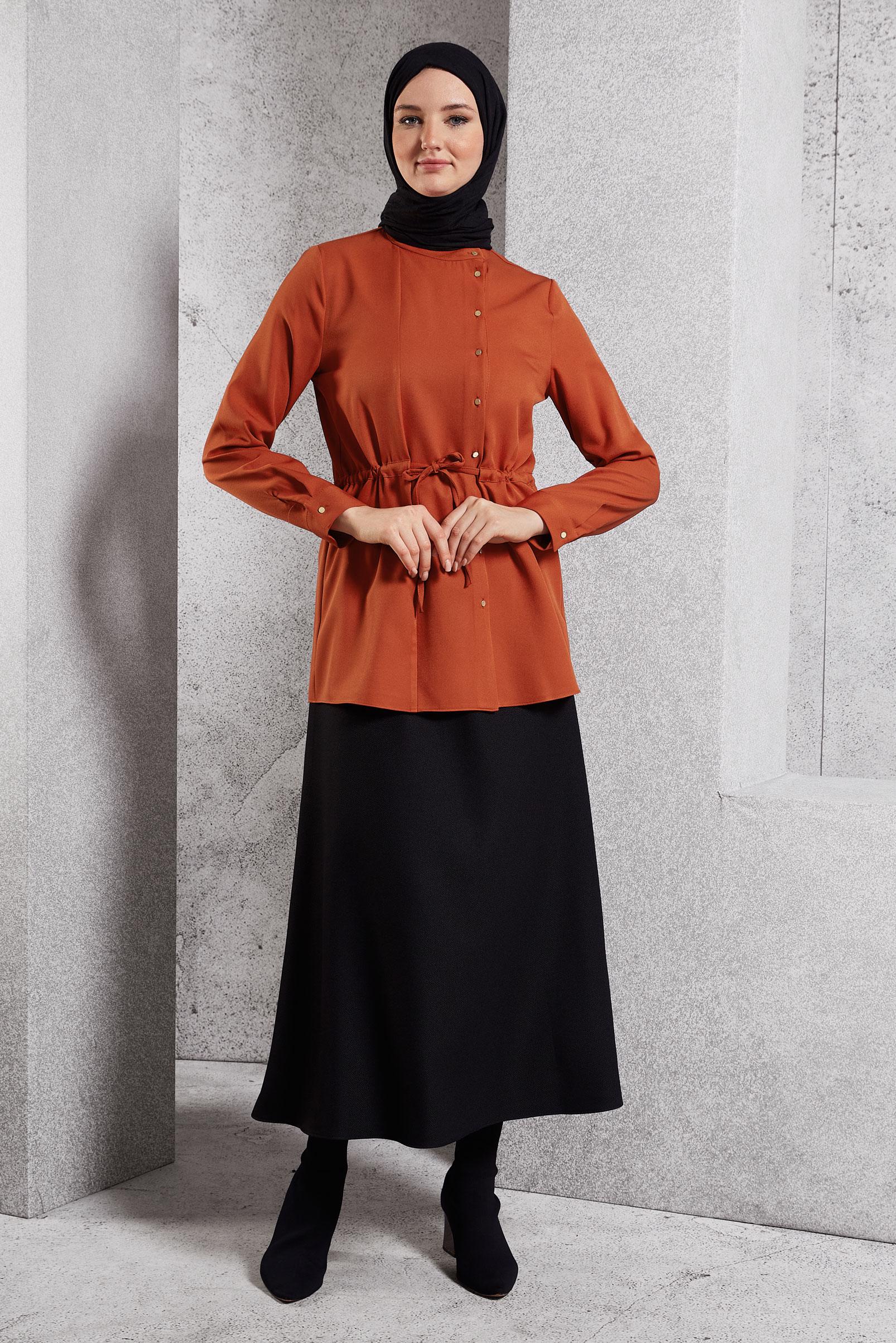 Tesettür giyim SİYAH KEMERLİ ETEK 60618