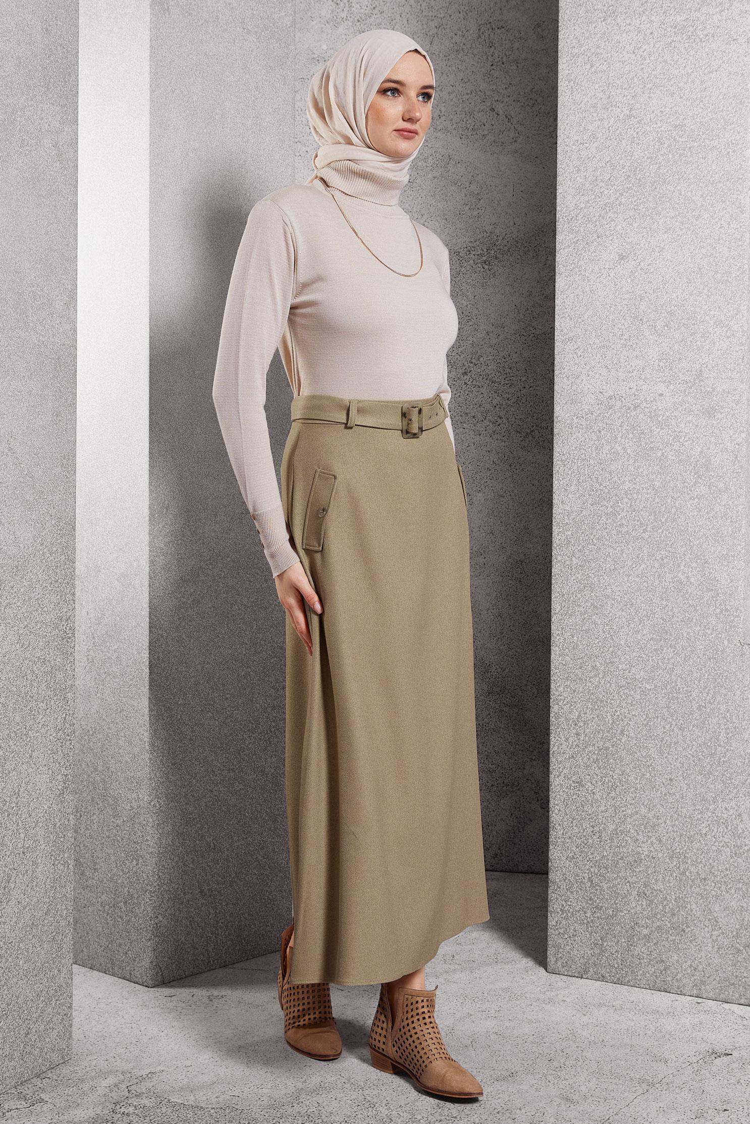 Hijab clothing BEIGE BELTED SKIRT 60618