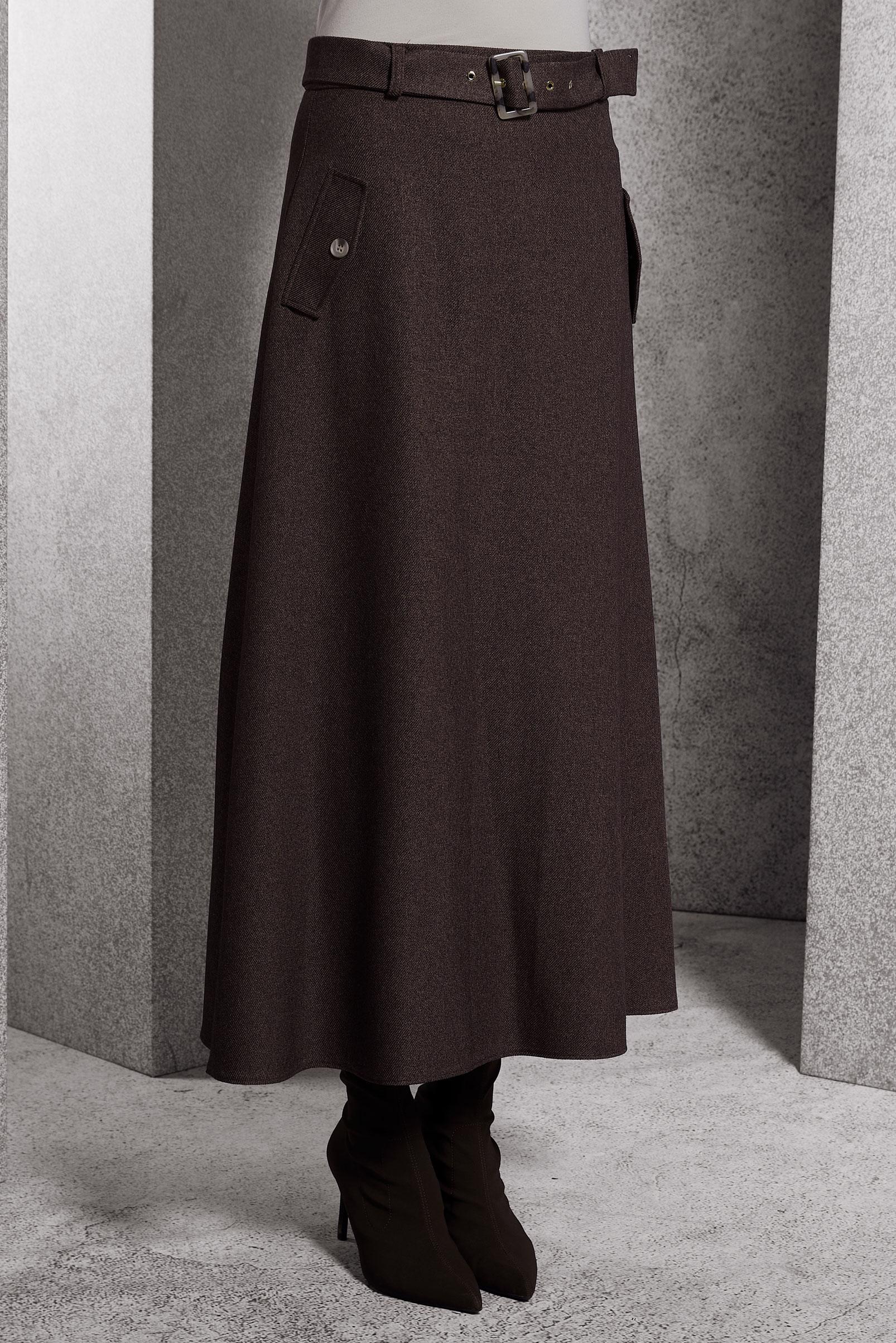 Tesettür giyim KAHVE KEMERLİ ETEK 60618