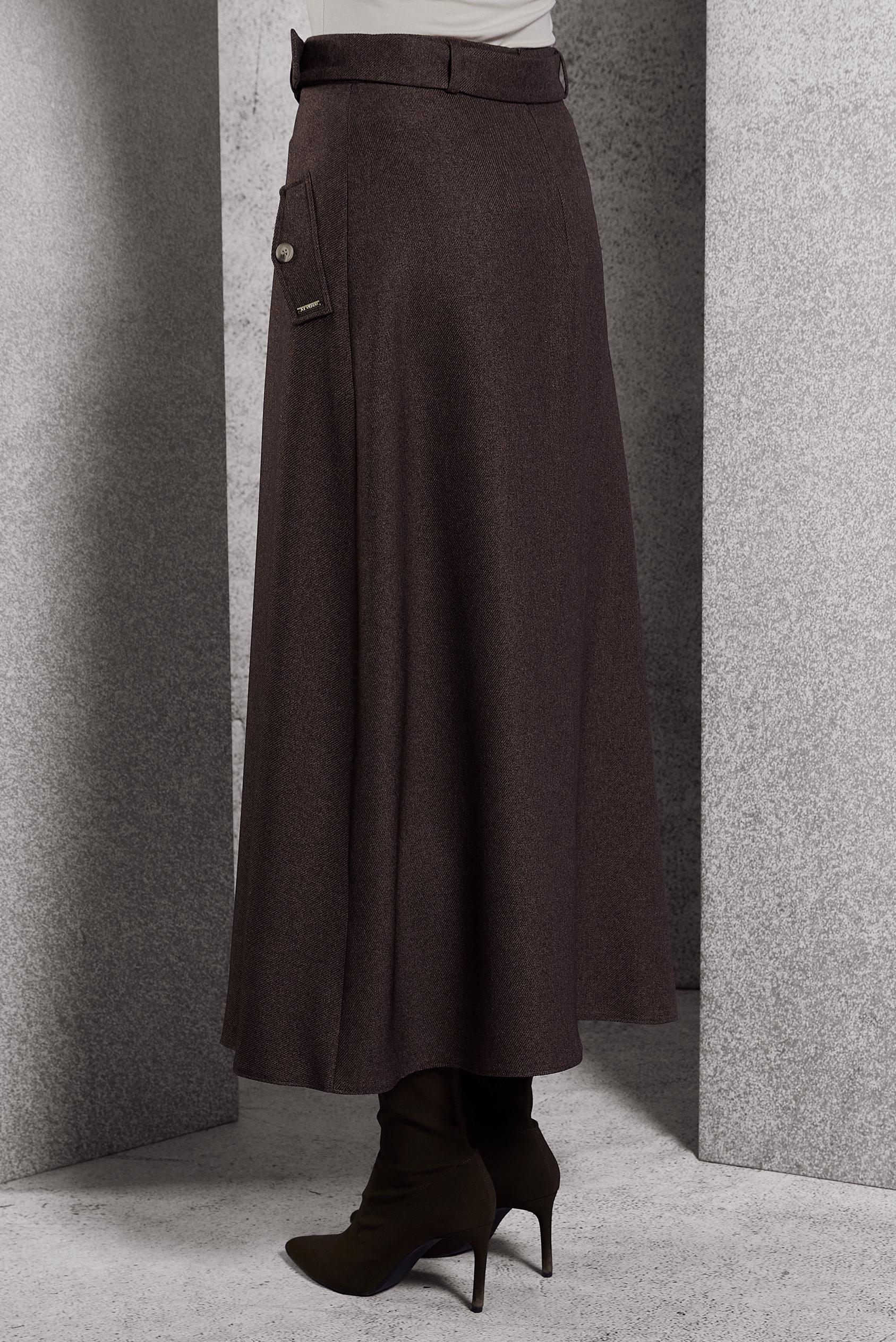 Tesettür giyim KAHVE KEMERLİ ETEK 60618