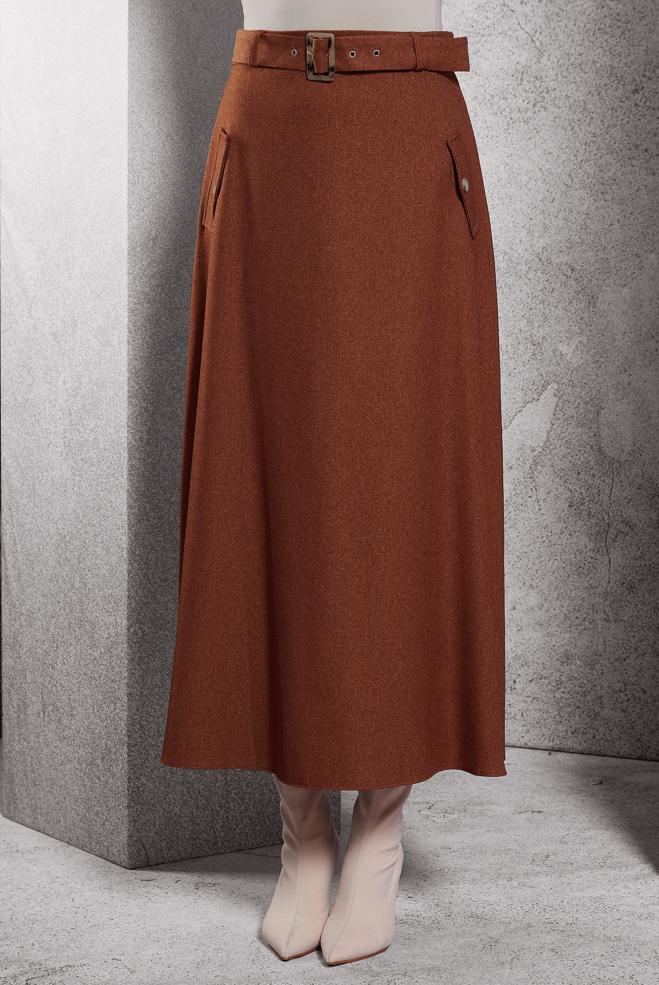 Tesettür giyim TURUNCU KEMERLİ ETEK 60618 - ALVİNA