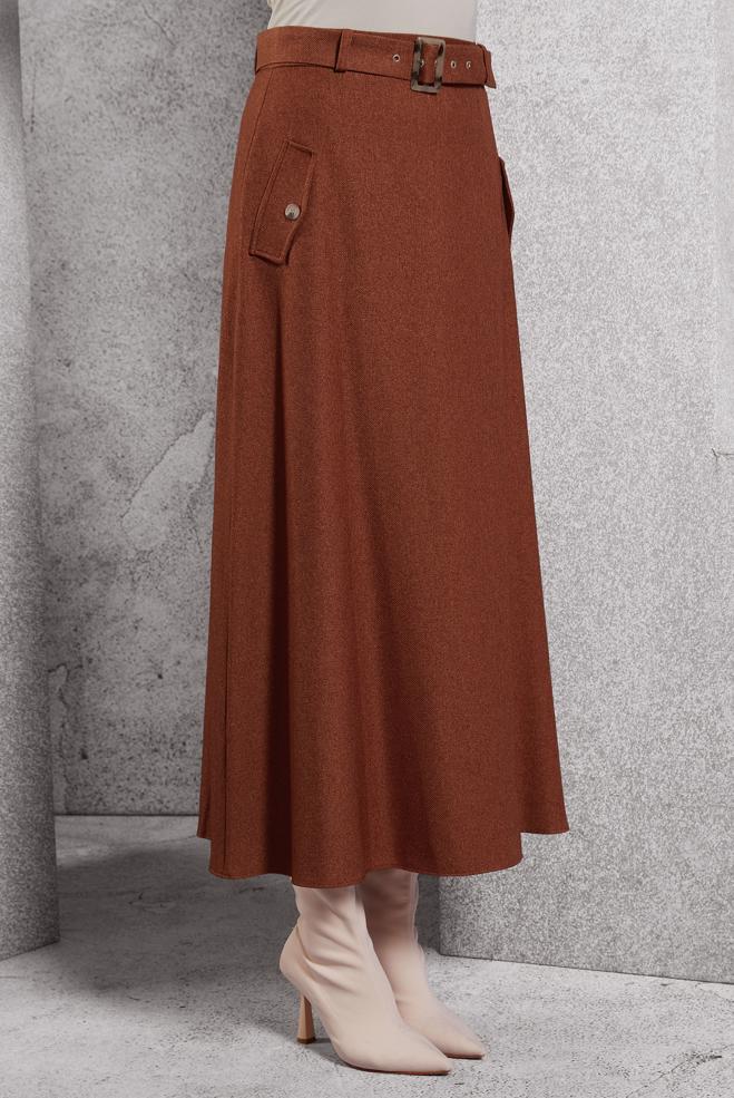 Tesettür giyim TURUNCU KEMERLİ ETEK 60618 - ALVİNA