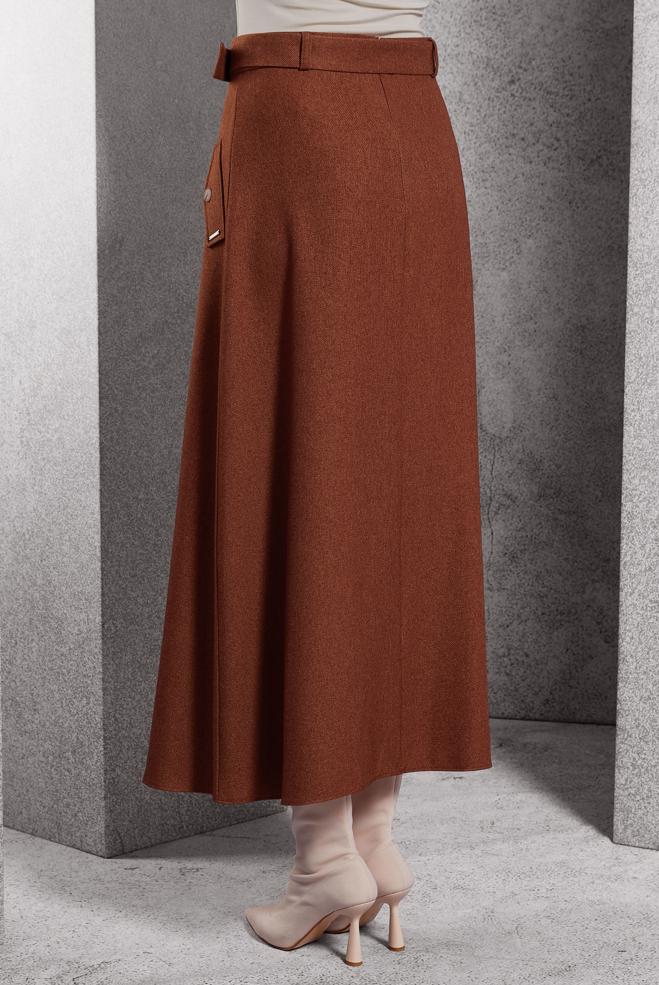 Tesettür giyim TURUNCU KEMERLİ ETEK 60618 - ALVİNA