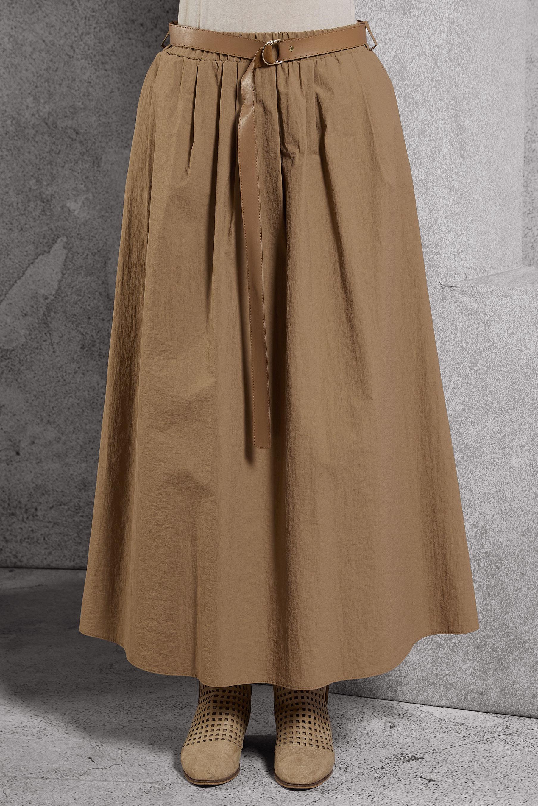 Tesettür giyim KAHVE KEMERLİ ETEK 60619