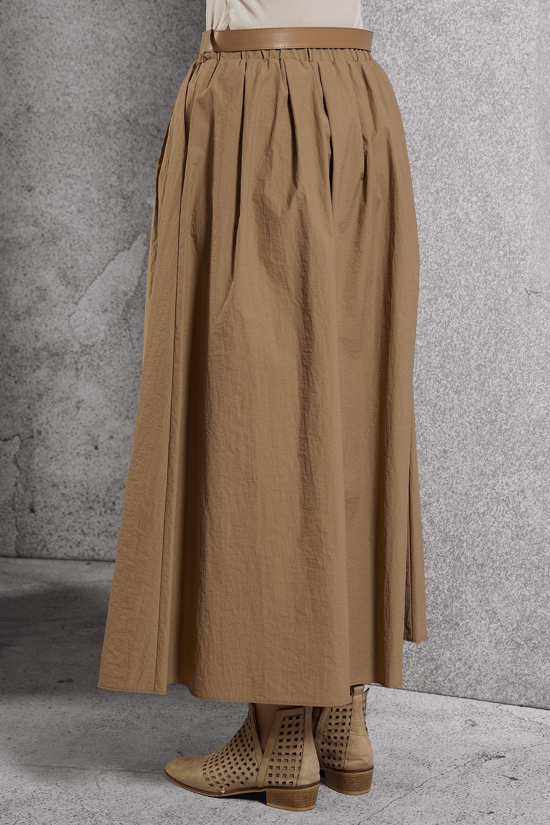 Tesettür giyim KAHVE KEMERLİ ETEK 60619