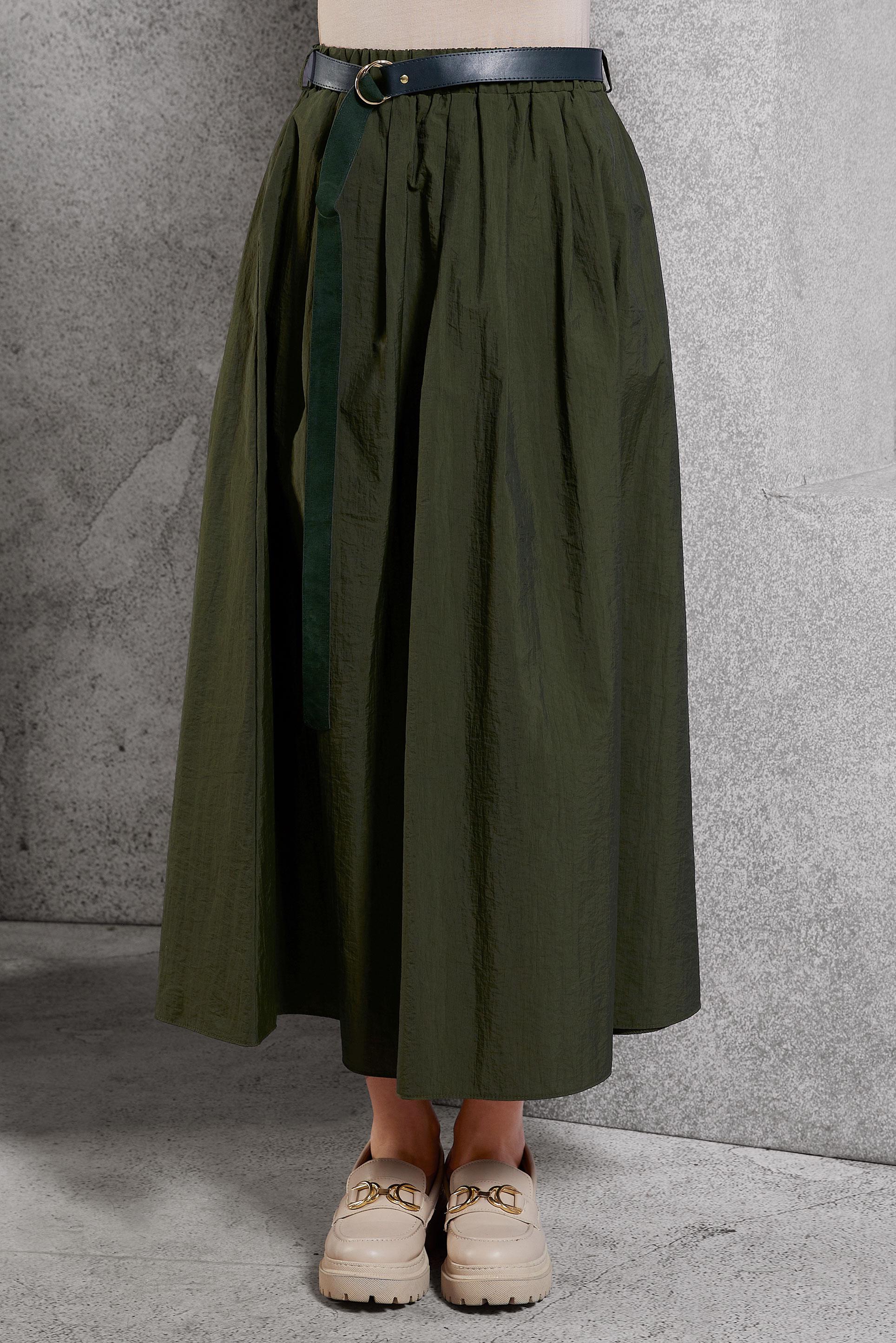 Tesettür giyim HAKİ KEMERLİ ETEK 60619