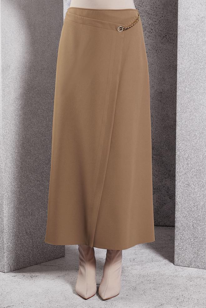 Vêtements hijab BEIGE JUPE AVEC DÉTAIL DE CHAÎNE 60620 - ALVİNA