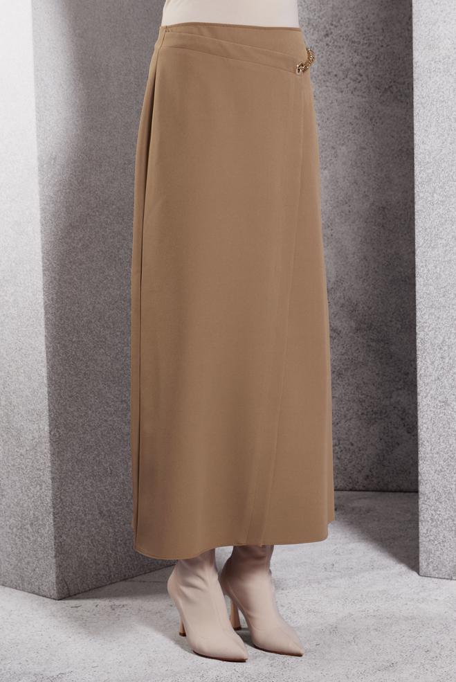 Vêtements hijab BEIGE JUPE AVEC DÉTAIL DE CHAÎNE 60620 - ALVİNA