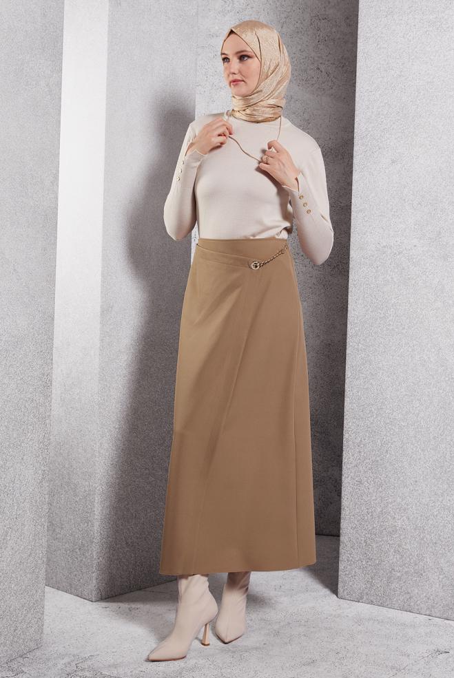 Vêtements hijab BEIGE JUPE AVEC DÉTAIL DE CHAÎNE 60620 - ALVİNA