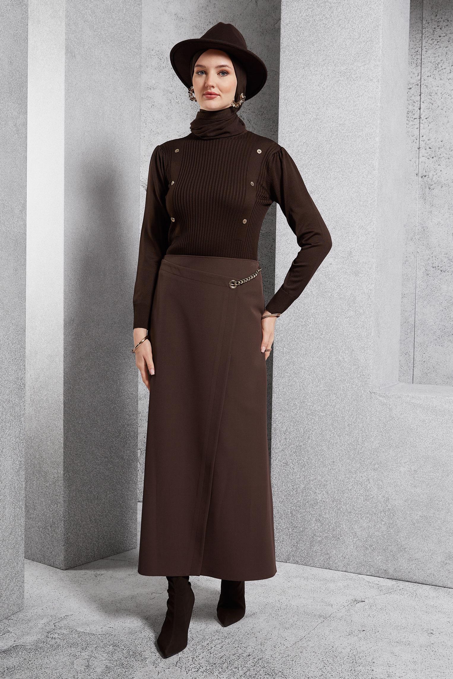 Hijab clothing BROWN SKIRT WITH CHAIN DETAIL 60620