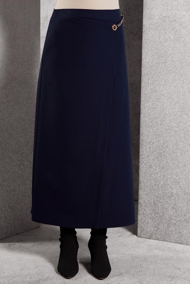 Vêtements hijab BLEU MARINE JUPE AVEC DÉTAIL DE CHAÎNE 60620 - ALVİNA