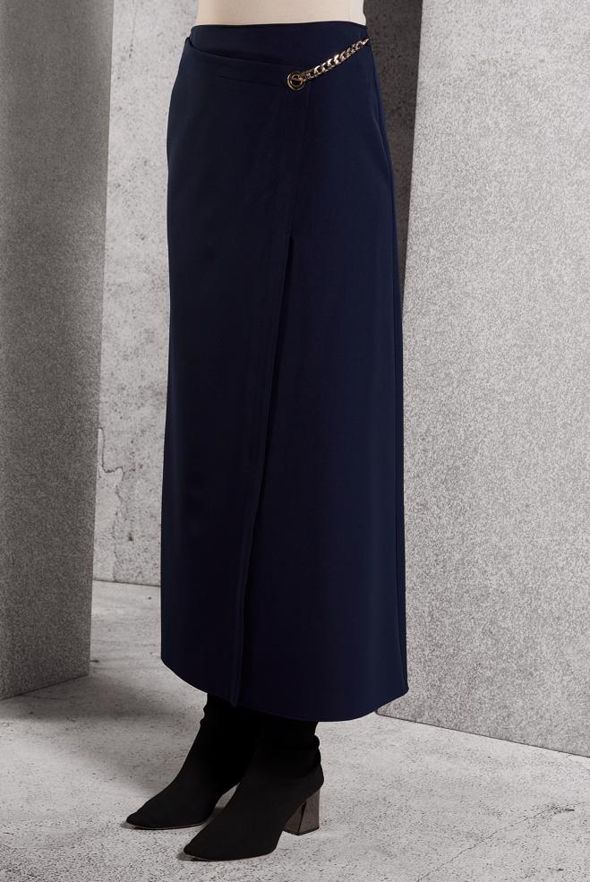 Vêtements hijab BLEU MARINE JUPE AVEC DÉTAIL DE CHAÎNE 60620 - ALVİNA