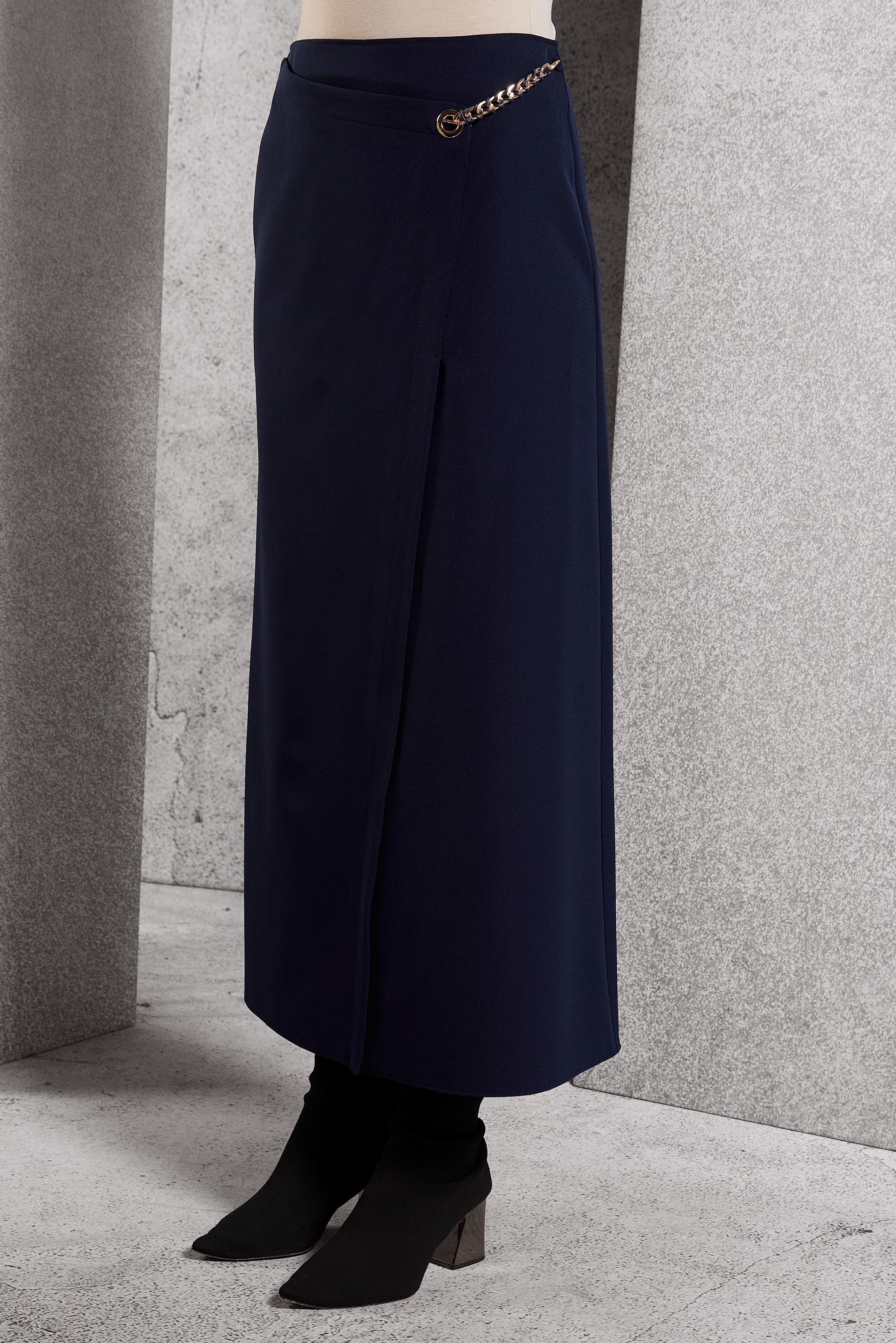 Tesettür giyim LACİVERT ZİNCİR DETAYLI ETEK 60620