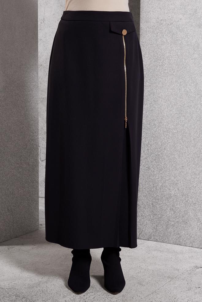 Vêtements hijab NOIR JUPE AVEC FERMETURE ÉCLAIR 60621 - ALVİNA