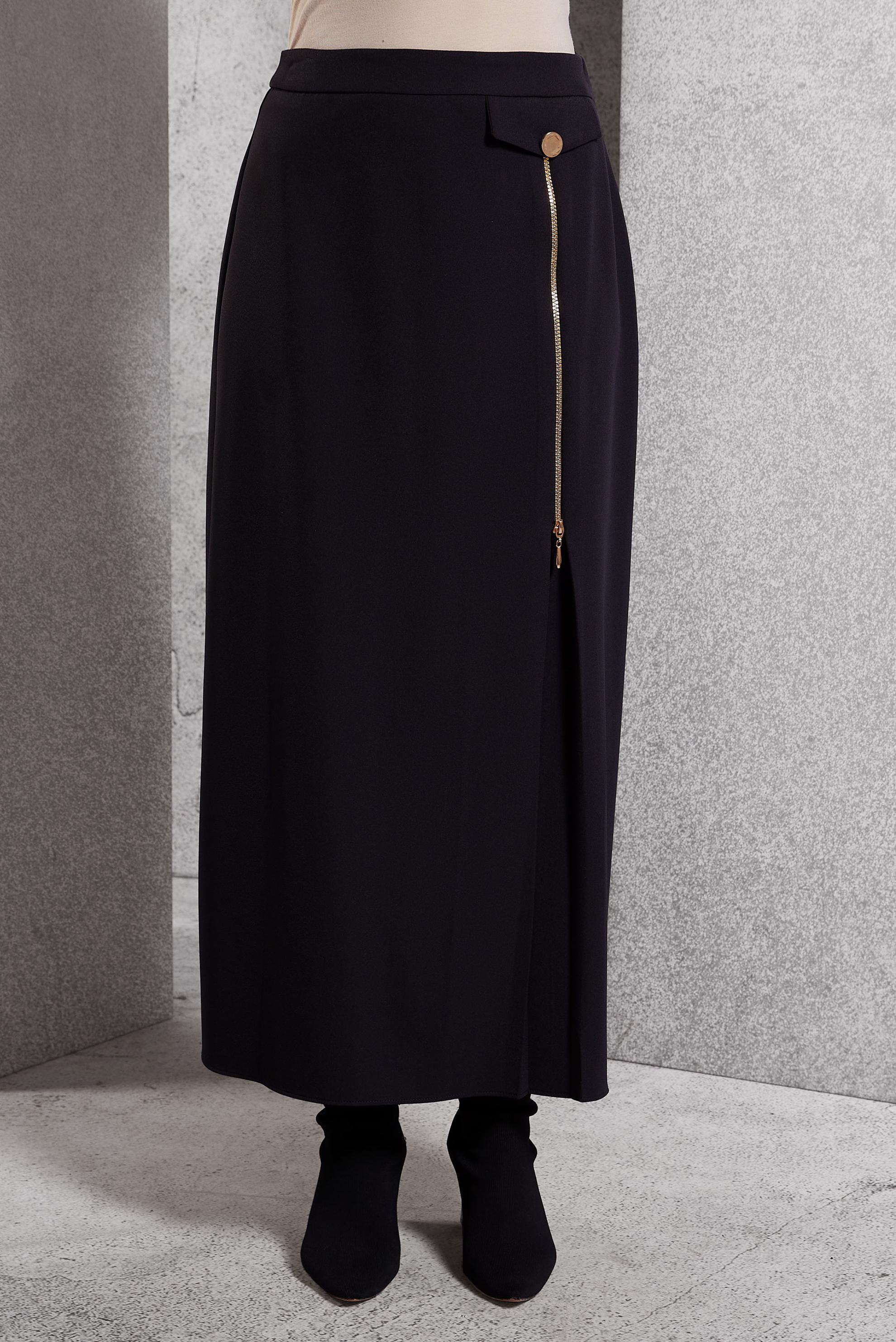 Tesettür giyim SİYAH FERMUAR DETAYLI ETEK 60621