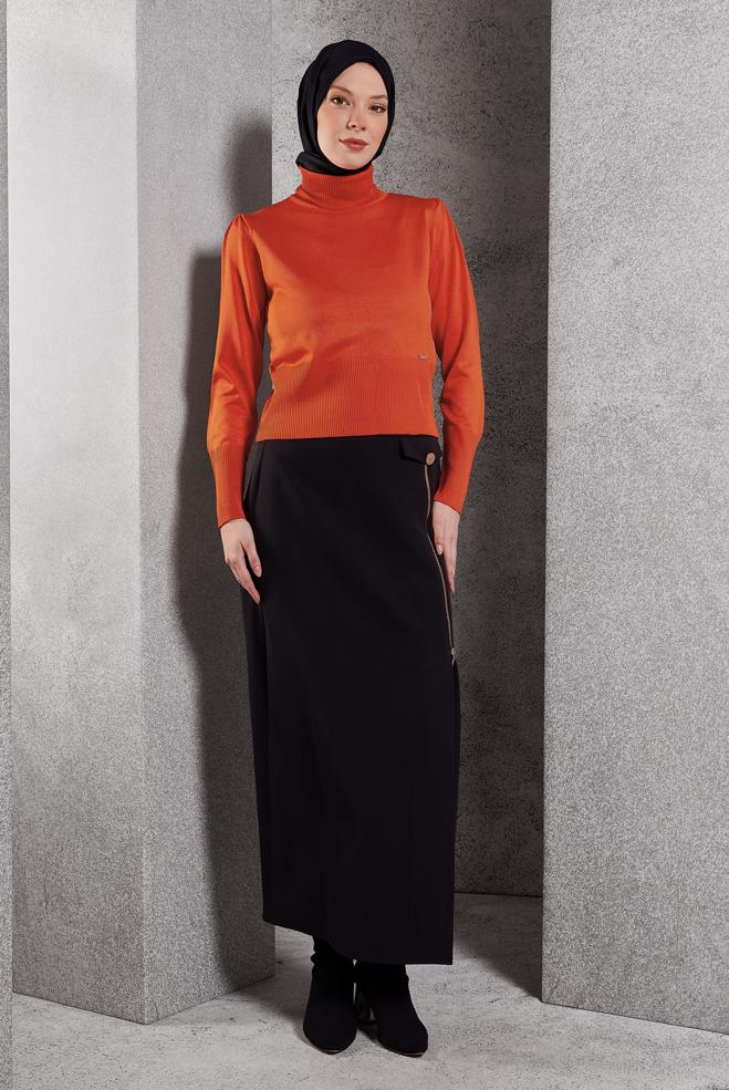 Vêtements hijab NOIR JUPE AVEC FERMETURE ÉCLAIR 60621 - ALVİNA
