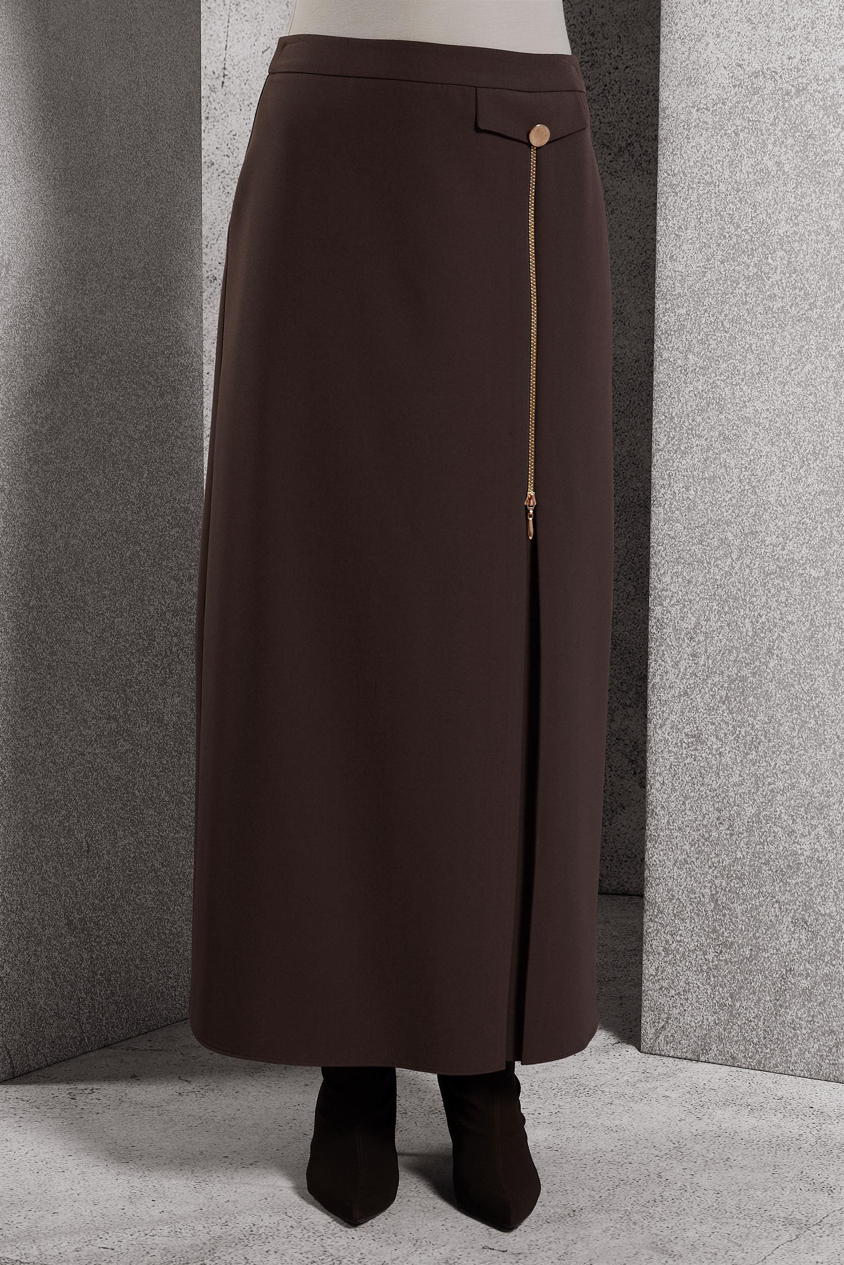 Tesettür giyim KAHVE FERMUAR DETAYLI ETEK 60621