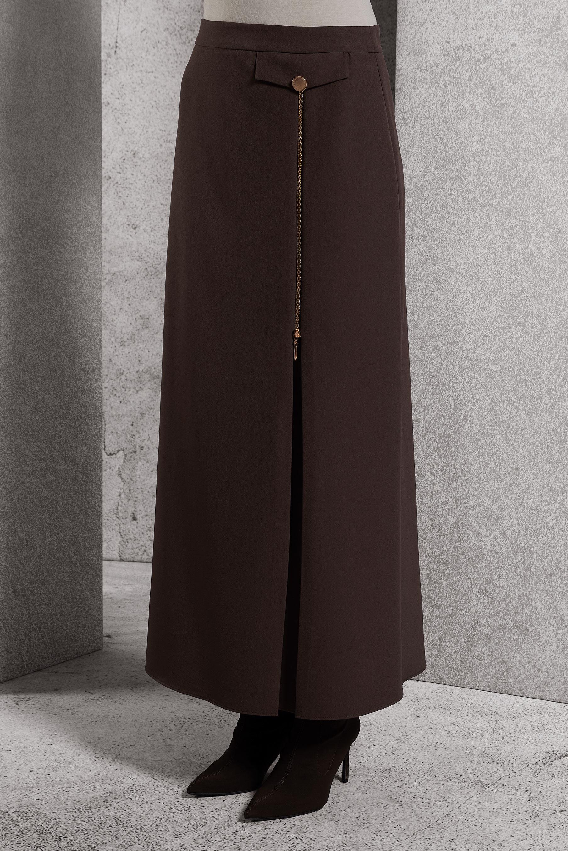 Tesettür giyim KAHVE FERMUAR DETAYLI ETEK 60621