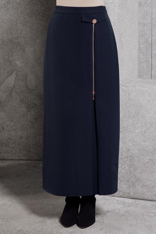 Vêtements hijab BLEU MARINE JUPE AVEC FERMETURE ÉCLAIR 60621 - ALVİNA