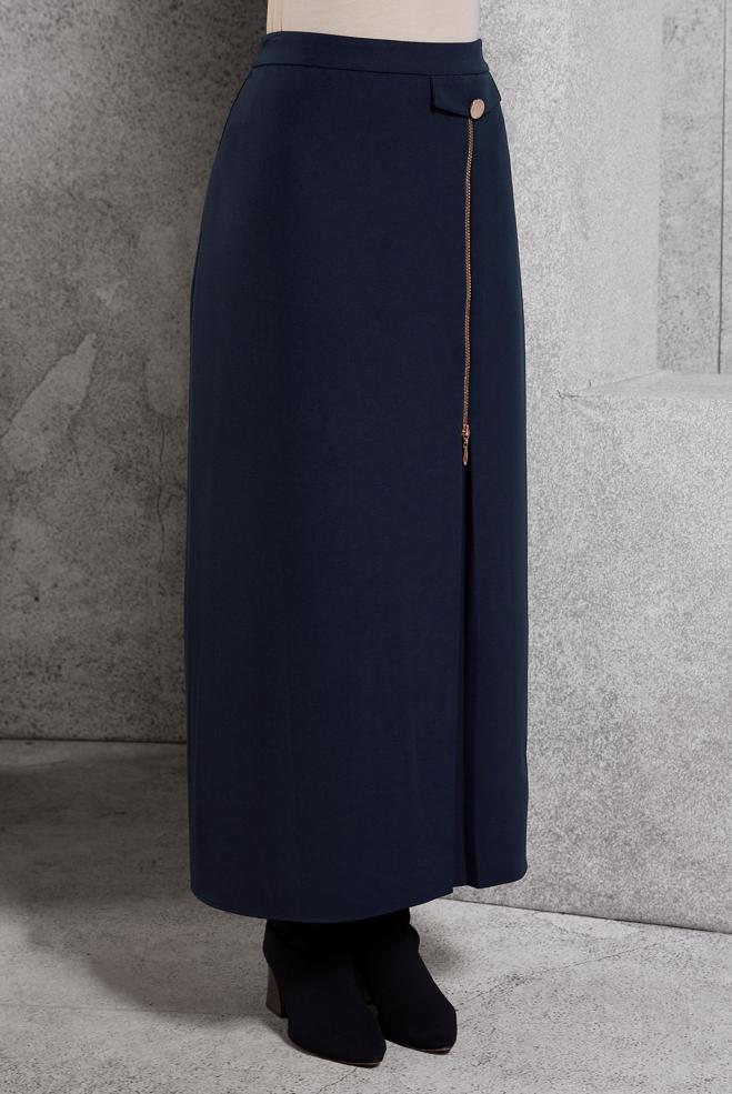 Vêtements hijab BLEU MARINE JUPE AVEC FERMETURE ÉCLAIR 60621 - ALVİNA