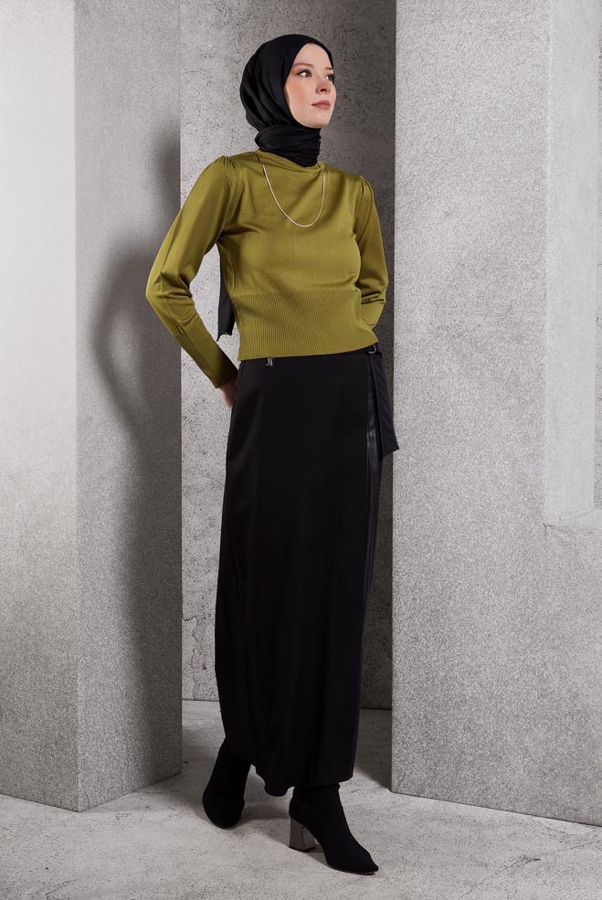 Tesettür giyim SİYAH KUŞAKLI ETEK 60624 - ALVİNA