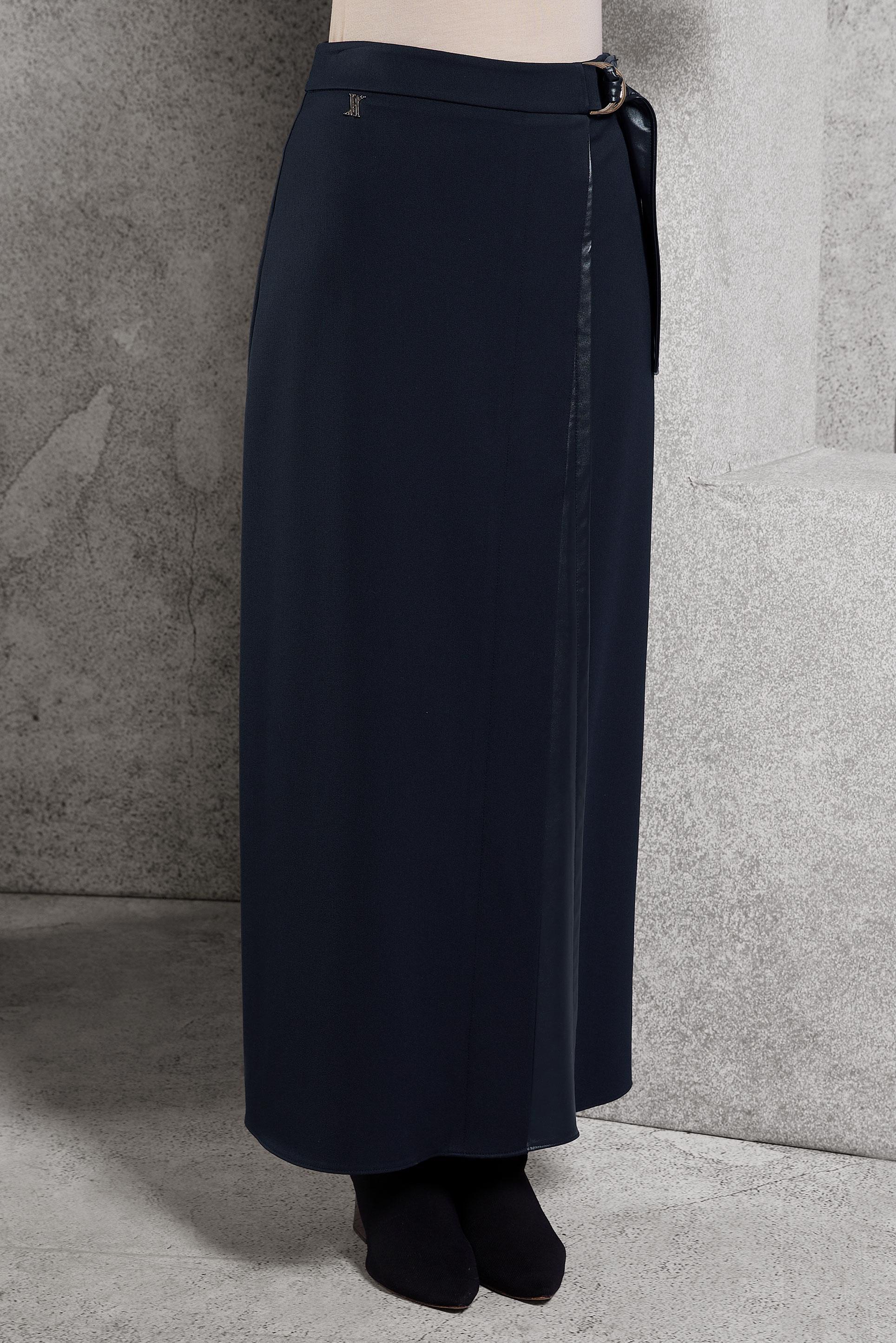 Tesettür giyim LACİVERT KUŞAKLI ETEK 60624