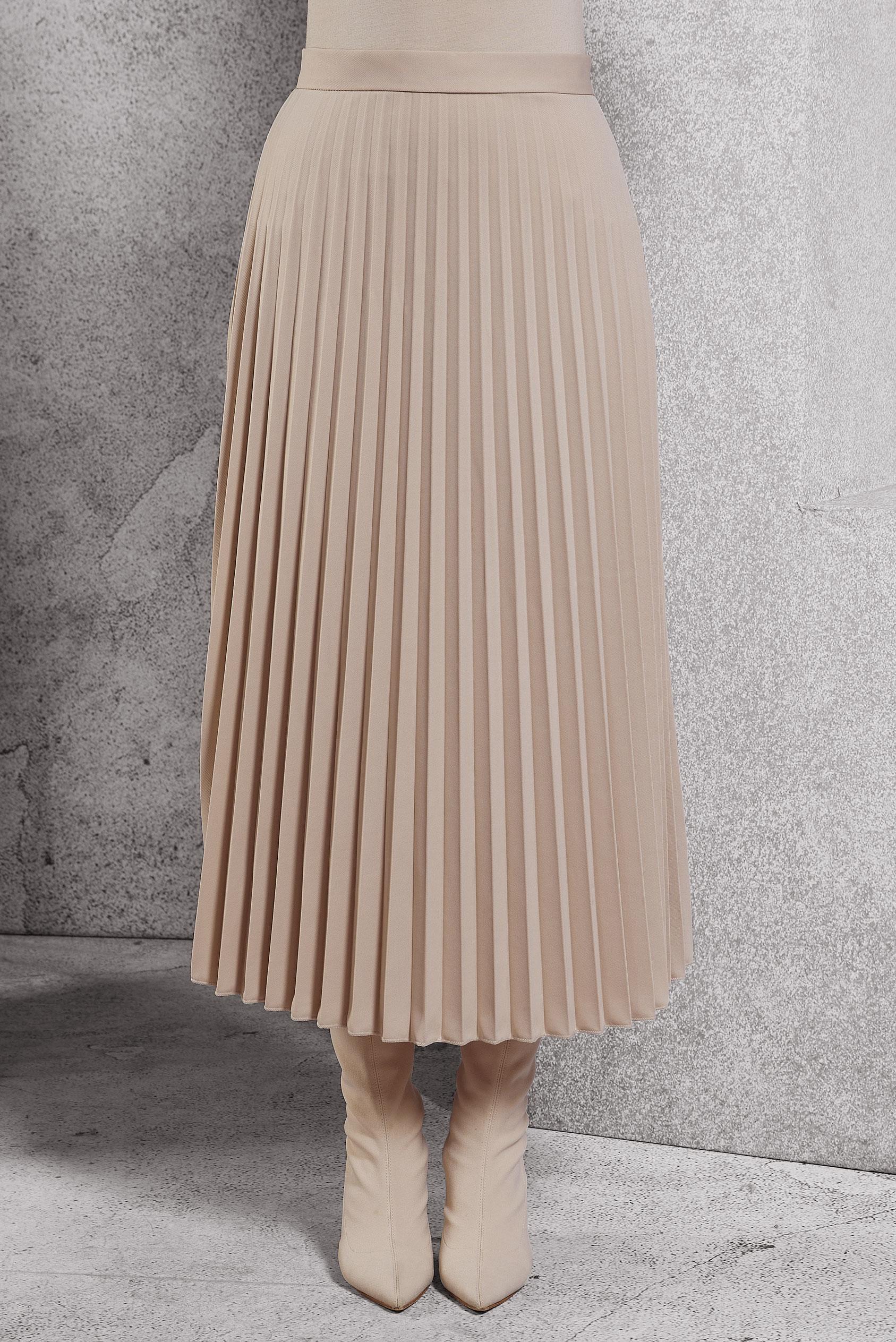 Tesettür giyim BEJ PİLİSELİ ETEK 60625