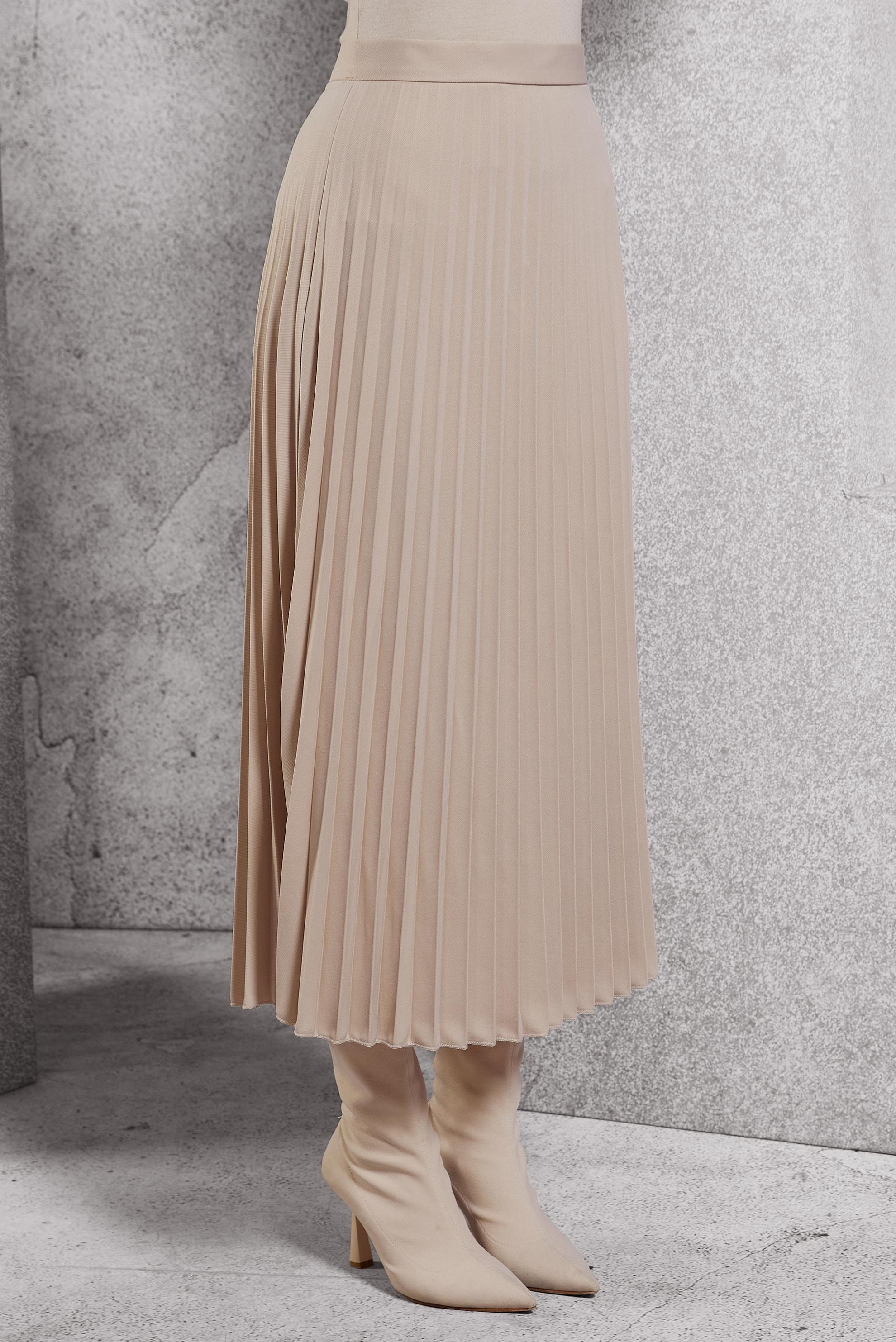 Tesettür giyim BEJ PİLİSELİ ETEK 60625