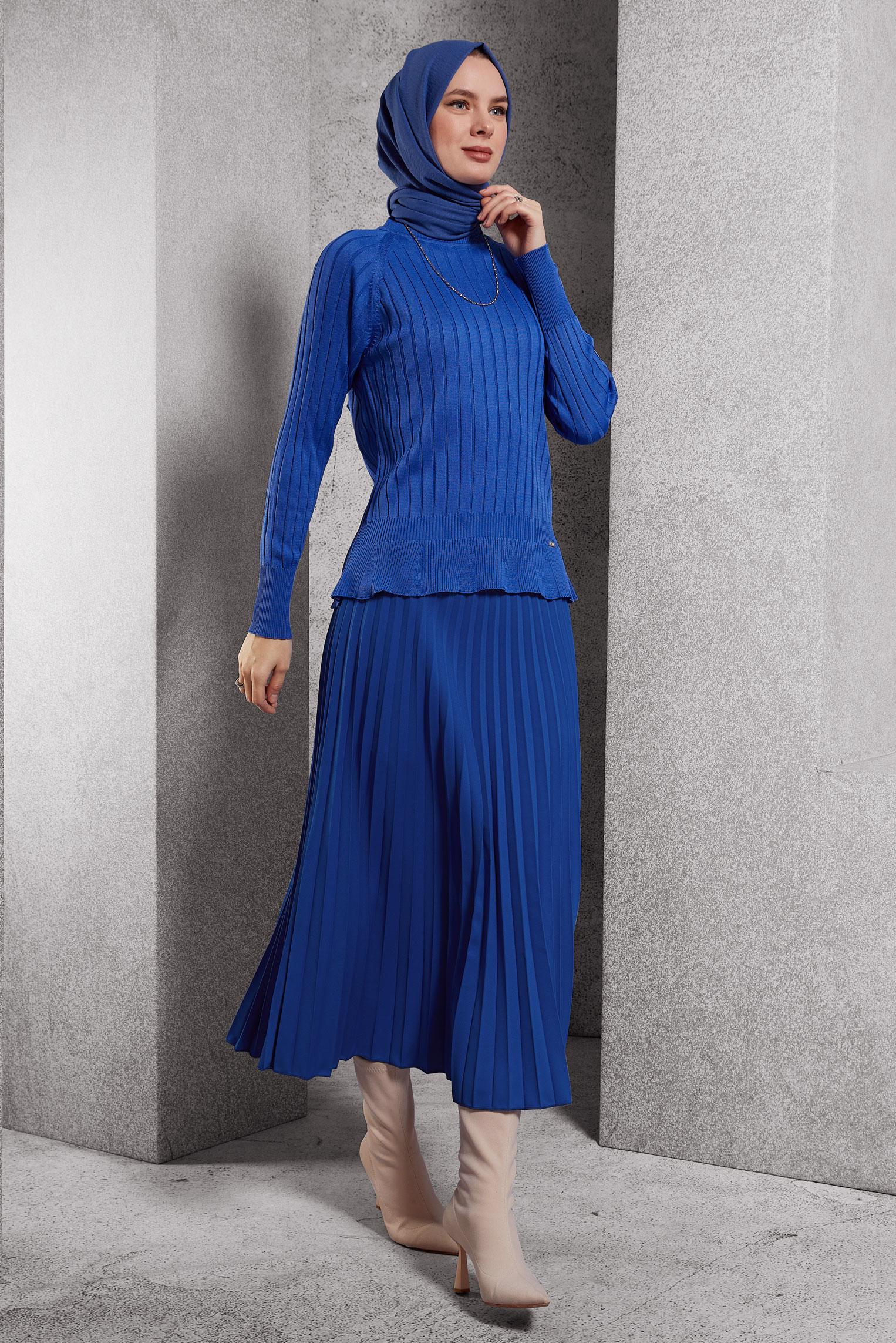 Tesettür giyim LACİVERT PİLİSELİ ETEK 60625