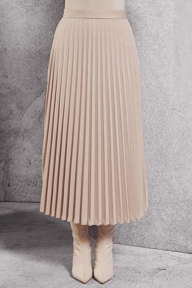 Tesettür giyim EKRU PİLİSELİ ETEK 60625 - ALVİNA