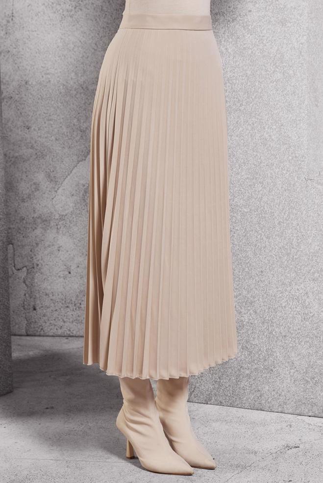 Tesettür giyim EKRU PİLİSELİ ETEK 60625 - ALVİNA