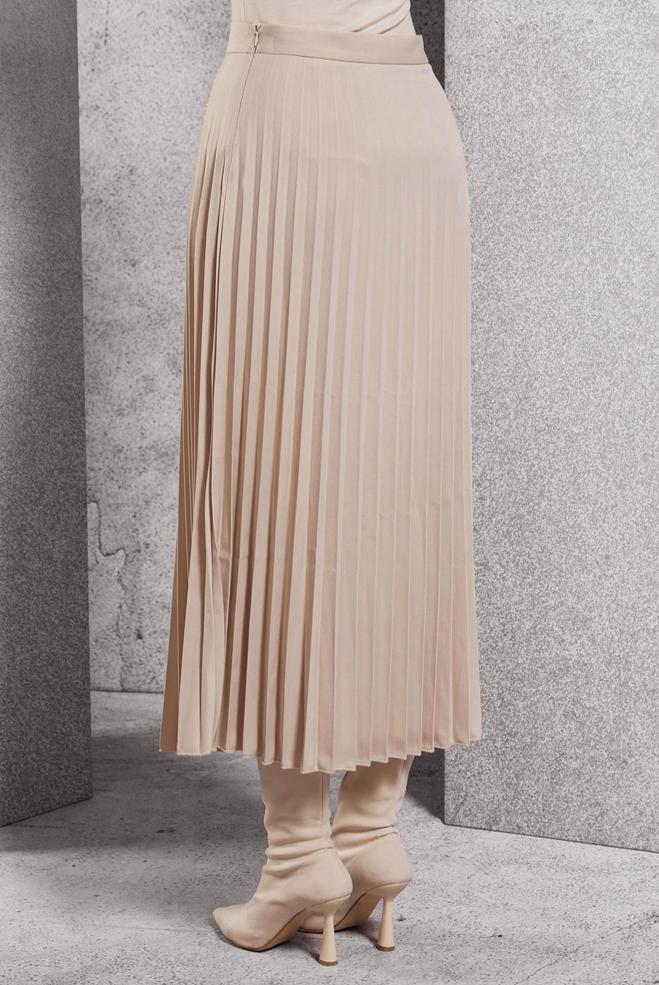 Tesettür giyim EKRU PİLİSELİ ETEK 60625 - ALVİNA