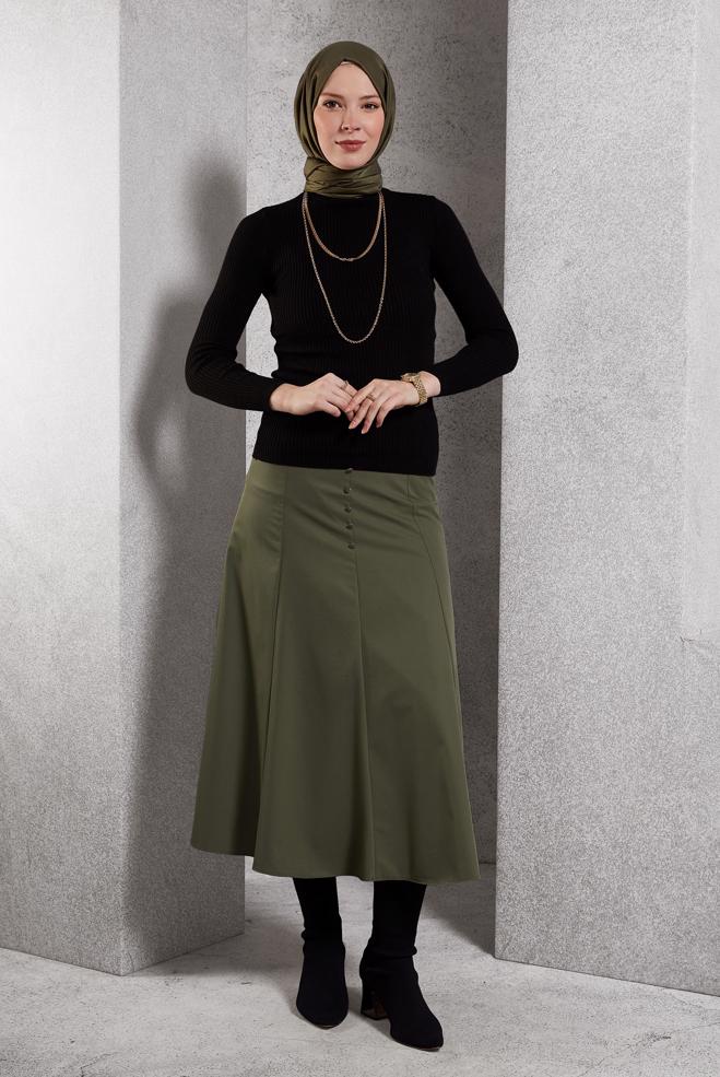 Tesettür giyim HAKİ ÇAN ETEK 60626 - ALVİNA