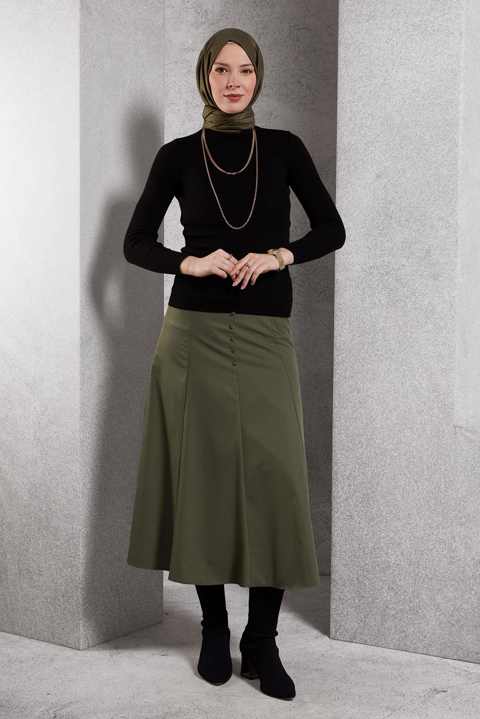 Tesettür giyim HAKİ ÇAN ETEK 60626