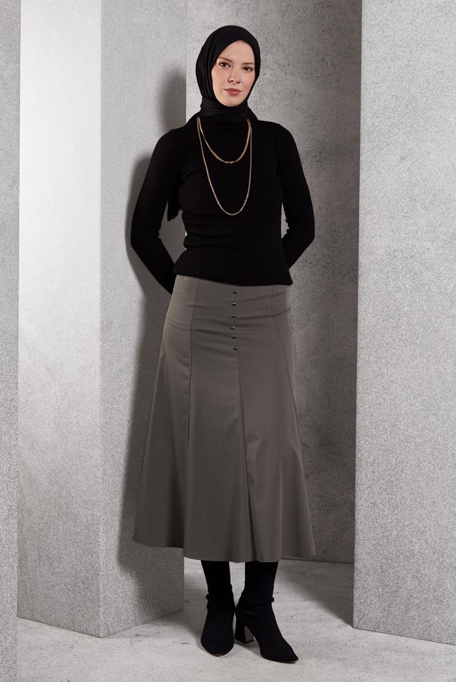 Tesettür giyim VİZON ÇAN ETEK 60626 - ALVİNA