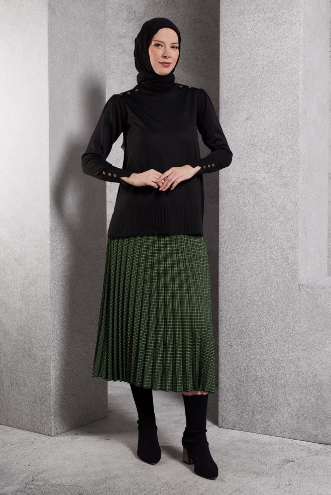 Tesettür giyim YEŞİL PİLİSELİ TESETTÜR ETEK 60627 - ALVİNA