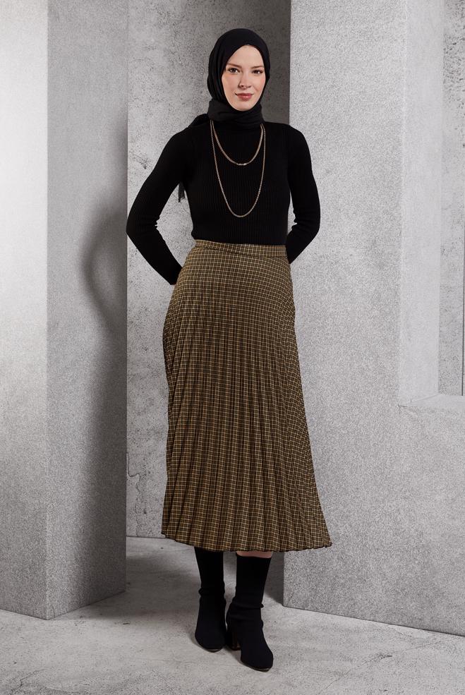 Tesettür giyim TURUNCU PİLİSELİ TESETTÜR ETEK 60627 - ALVİNA